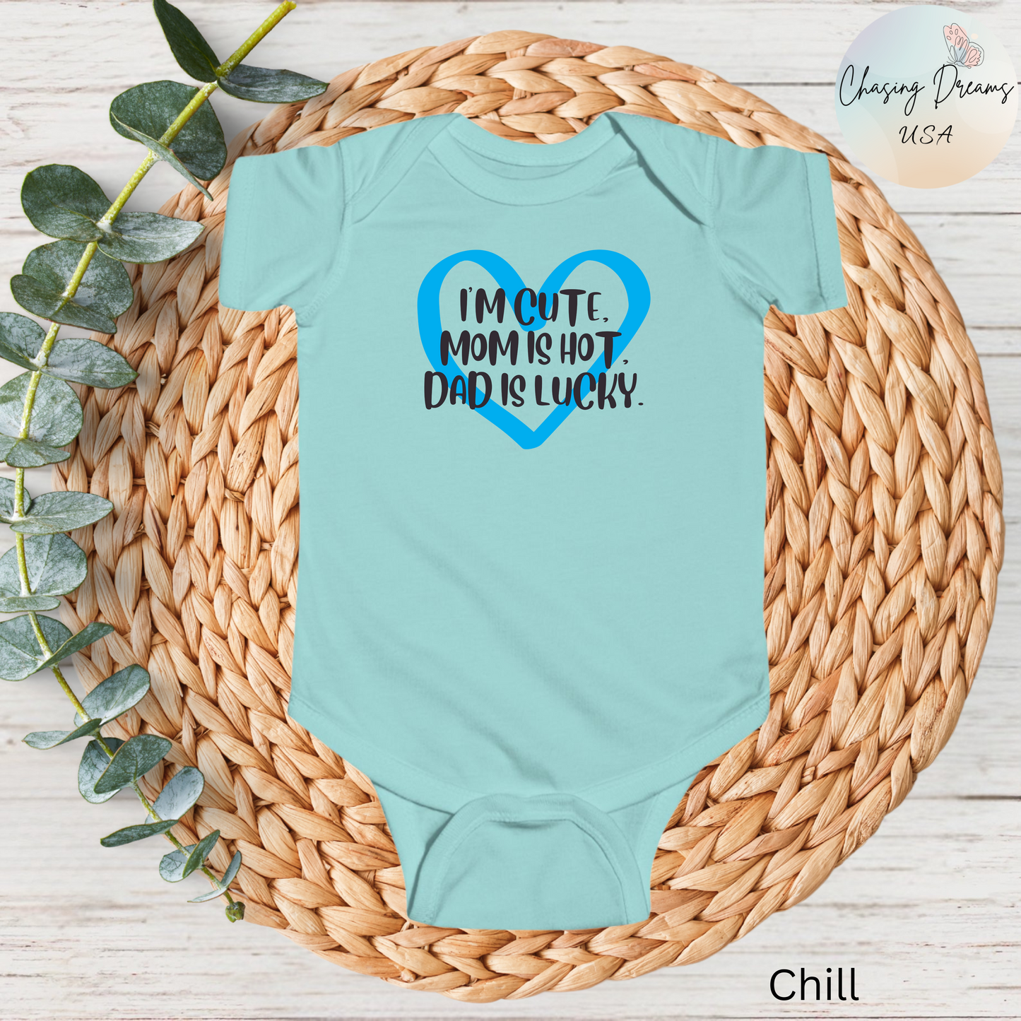 Body de bebé "Soy lindo, mamá es sexy, papá tiene suerte" | Body divertido con corazón | Opción orgánica disponible