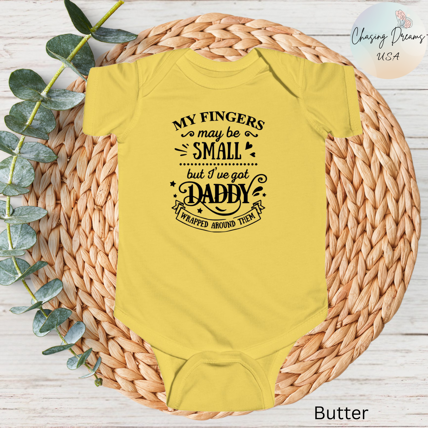 Body de bebé "Papá envuelto en mi dedo" | Mono de bebé adorable para papá | Versión orgánica disponible