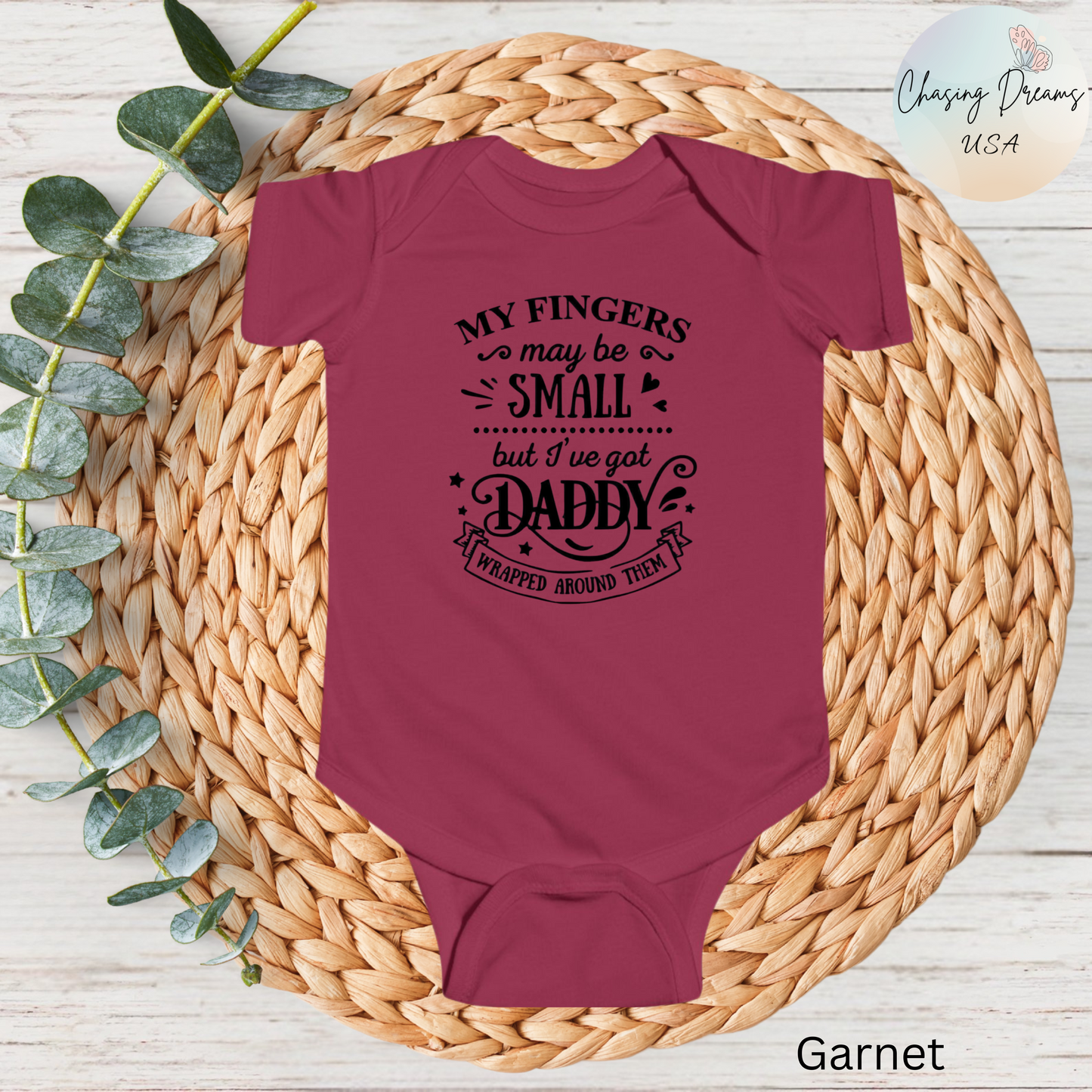Body de bebé "Papá envuelto en mi dedo" | Mono de bebé adorable para papá | Versión orgánica disponible