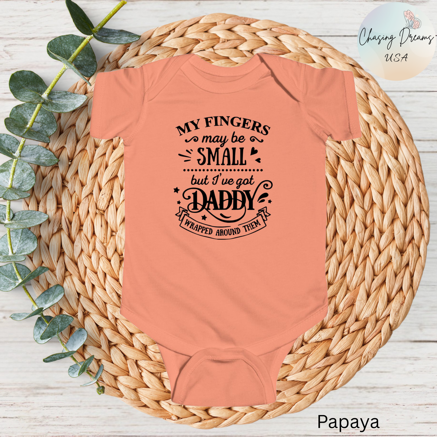 Body de bebé "Papá envuelto en mi dedo" | Mono de bebé adorable para papá | Versión orgánica disponible