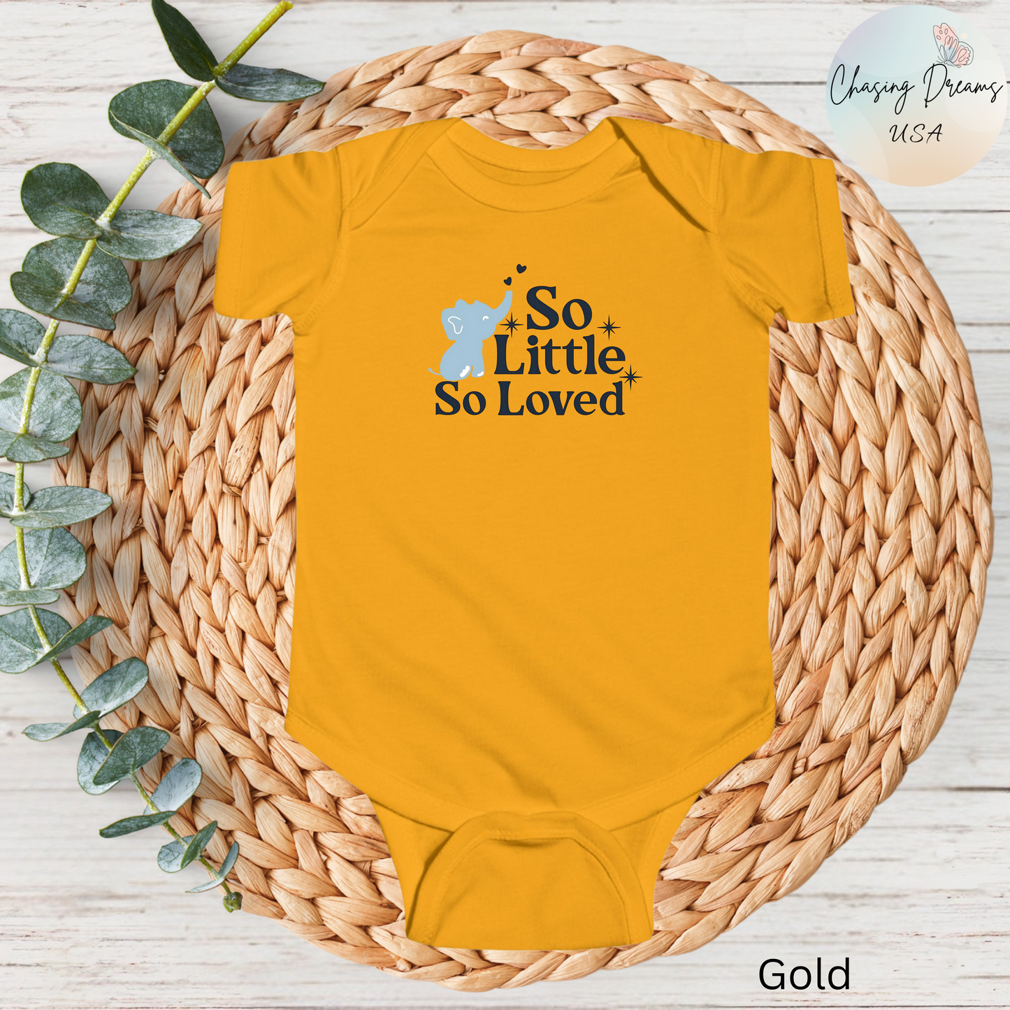 Mono de bebé con elefantito So Little So Loved | Body para bebé | Regalo para baby shower | Conjunto para recién nacido | Disponible en orgánico