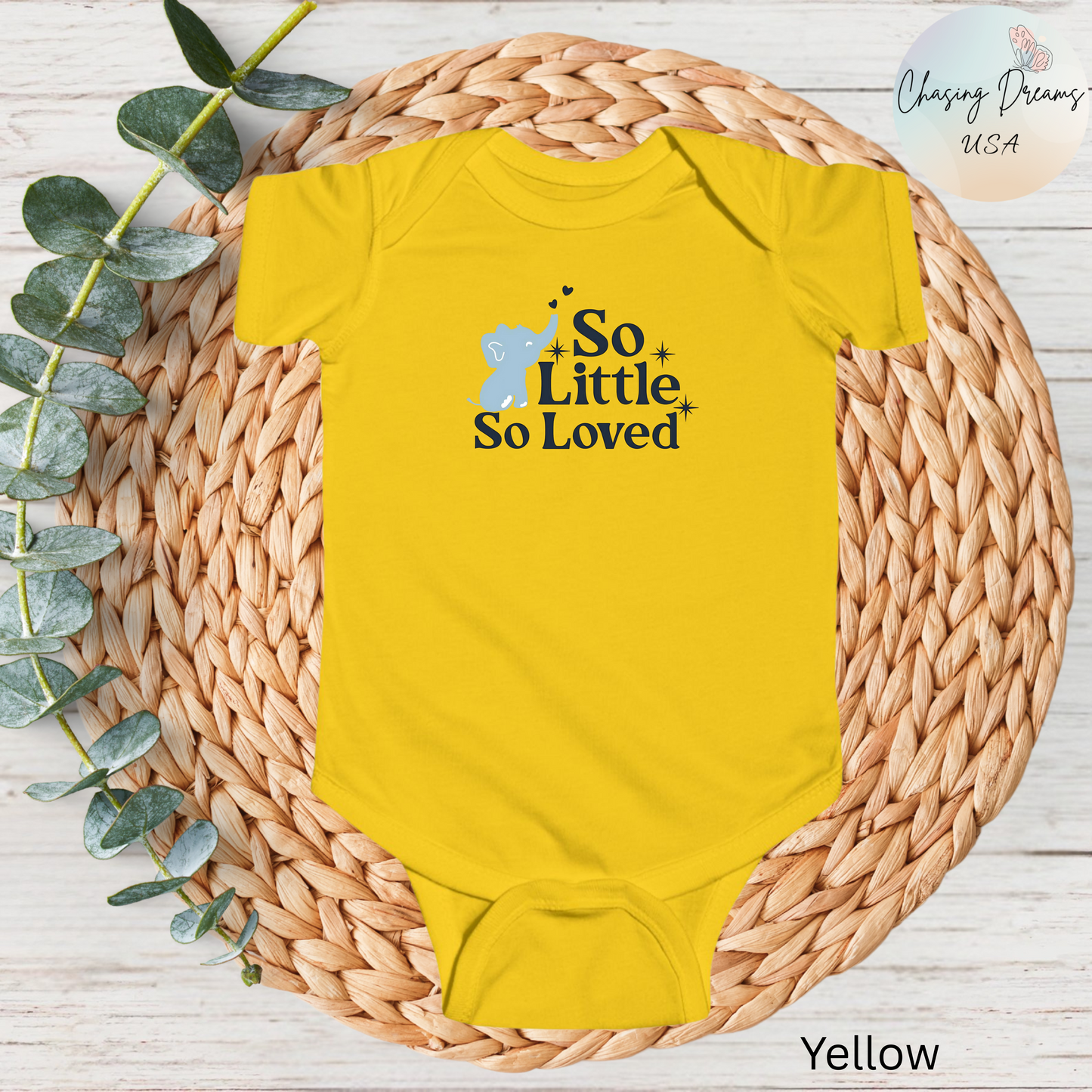 Mono de bebé con elefantito So Little So Loved | Body para bebé | Regalo para baby shower | Conjunto para recién nacido | Disponible en orgánico