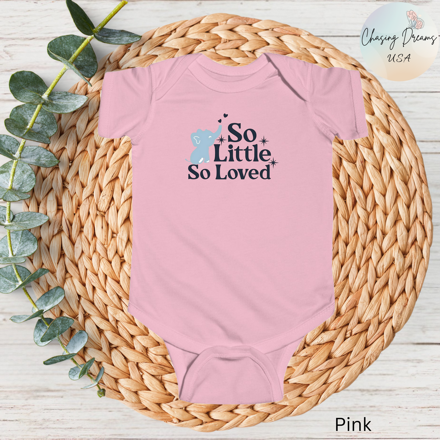Mono de bebé con elefantito So Little So Loved | Body para bebé | Regalo para baby shower | Conjunto para recién nacido | Disponible en orgánico