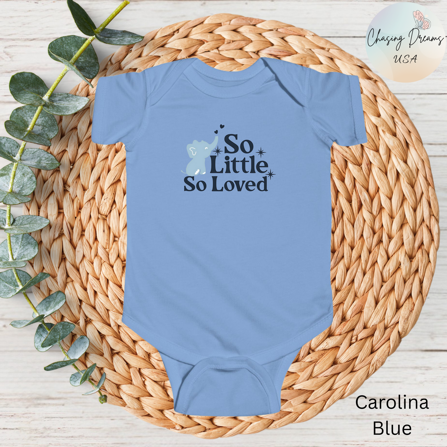 Mono de bebé con elefantito So Little So Loved | Body para bebé | Regalo para baby shower | Conjunto para recién nacido | Disponible en orgánico