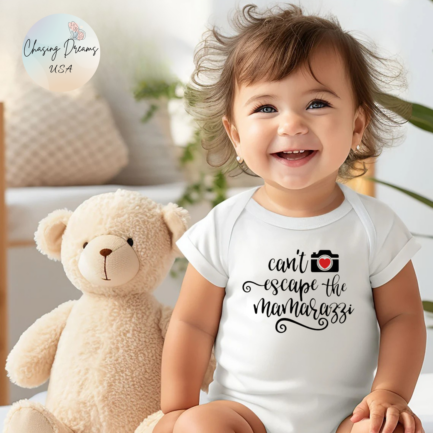 Body de bebé "No puedes escapar de Mamarazzi" - Diseño de cámara y corazón