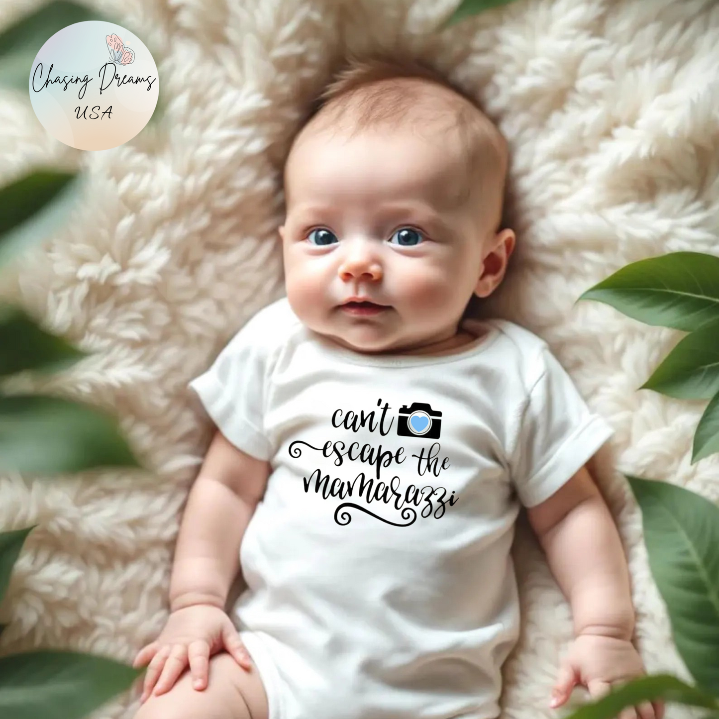Body de bebé "No puedes escapar de Mamarazzi" - Diseño de cámara y corazón