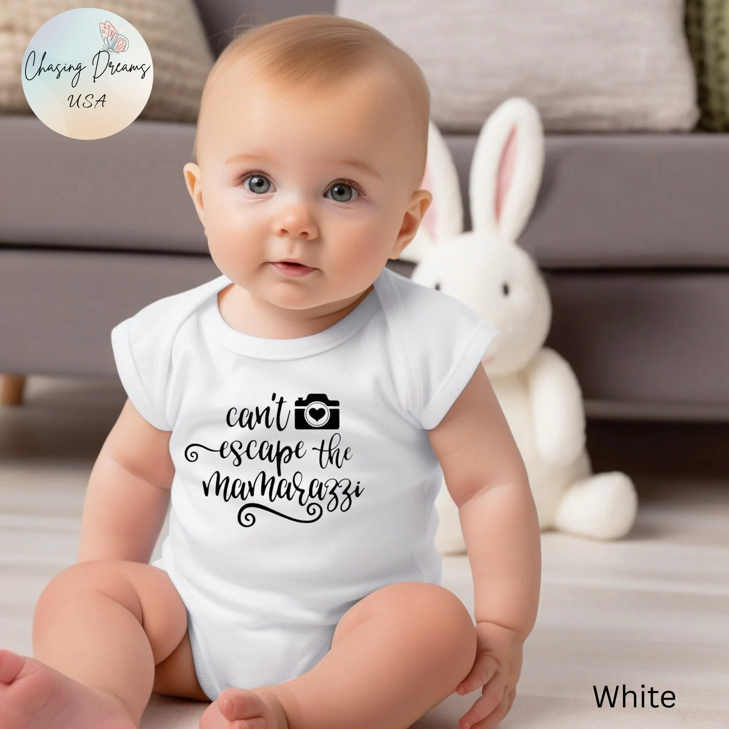 Body de bebé "No puedes escapar de Mamarazzi" - Diseño de cámara y corazón