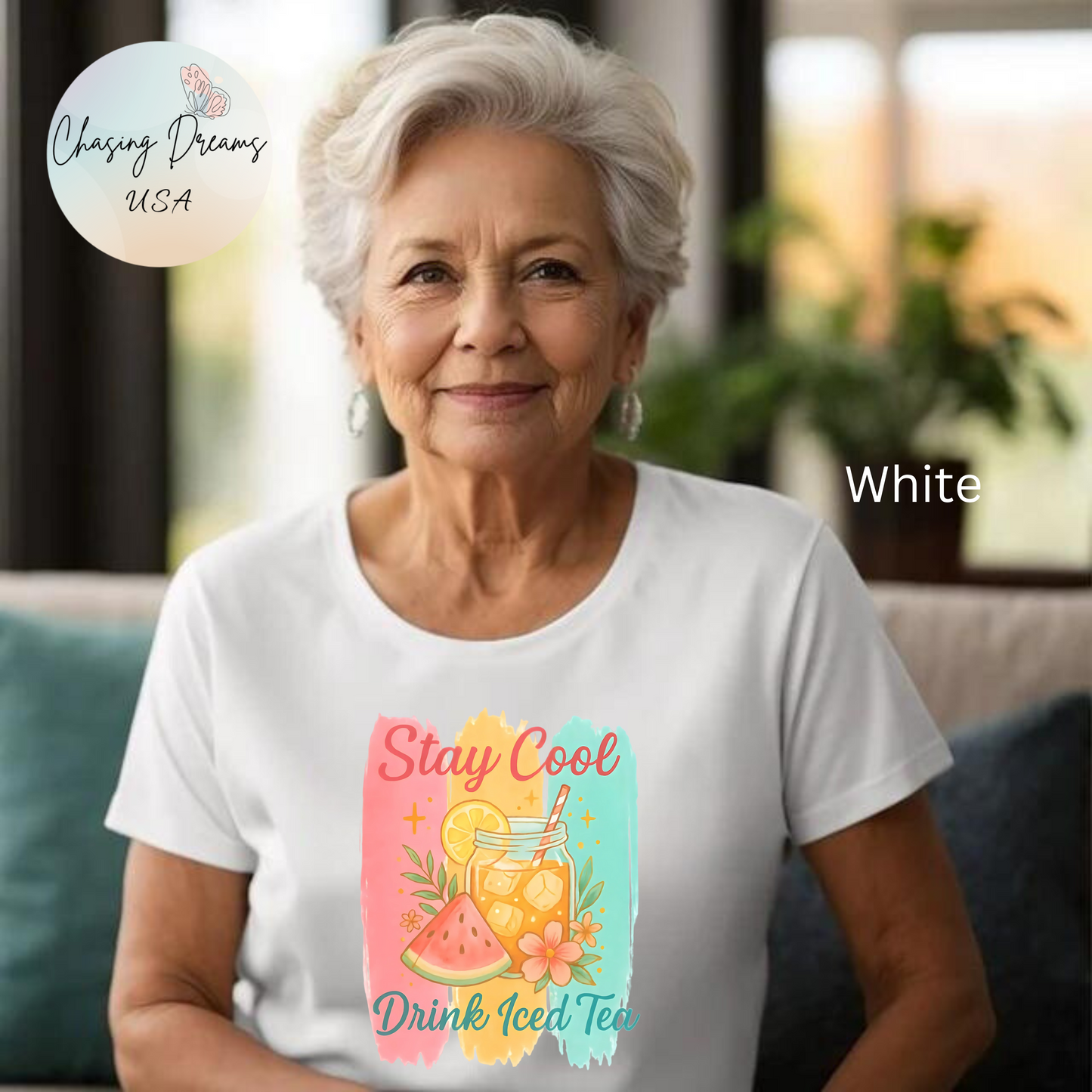 Camiseta "Mantente Fresco, Bebe Té Helado" - Camiseta Gráfica de Verano con Sandía y Té Helado | Solo Blanca