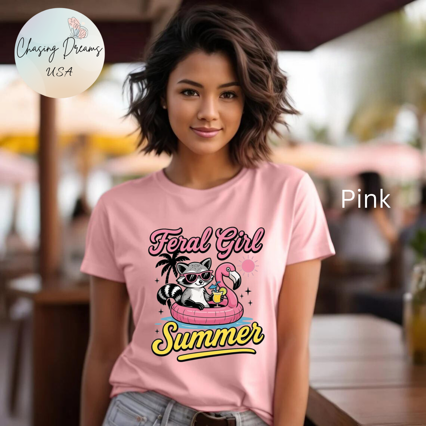 Camiseta de verano para chica salvaje: Mapache divertido con vuelo | Camiseta de verano para mujer