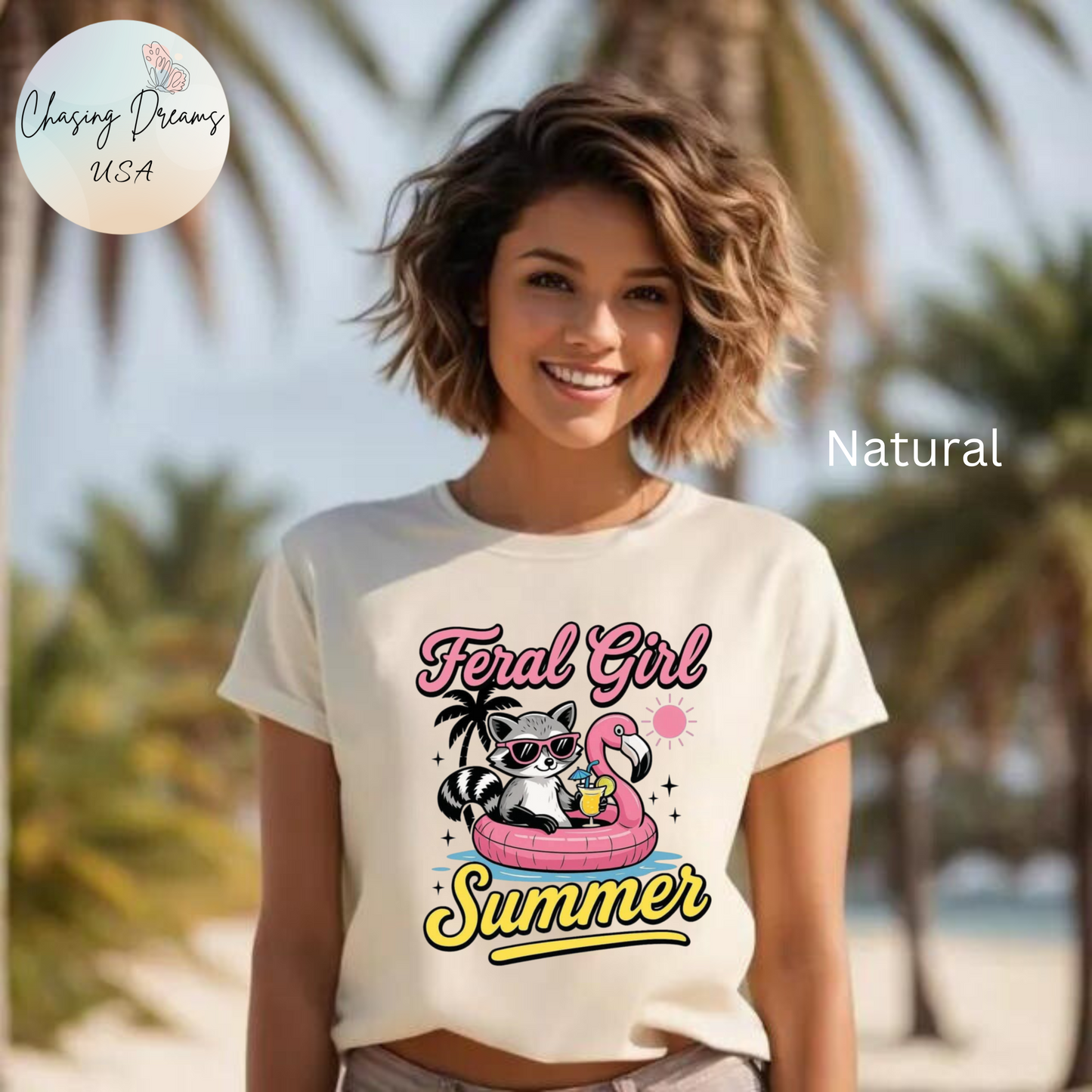 Camiseta de verano para chica salvaje: Mapache divertido con vuelo | Camiseta de verano para mujer