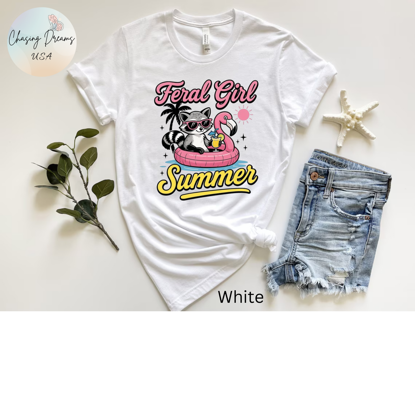 Camiseta de verano para chica salvaje: Mapache divertido con vuelo | Camiseta de verano para mujer
