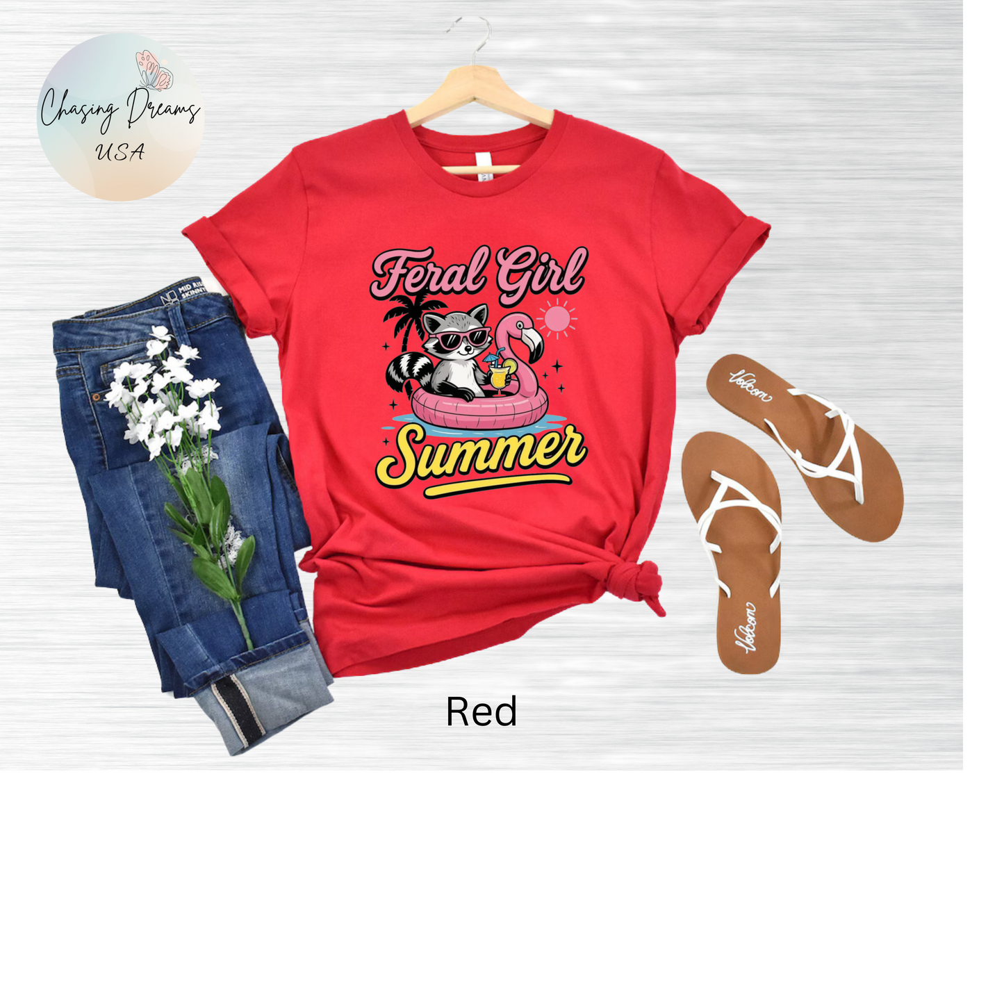 Camiseta de verano para chica salvaje: Mapache divertido con vuelo | Camiseta de verano para mujer