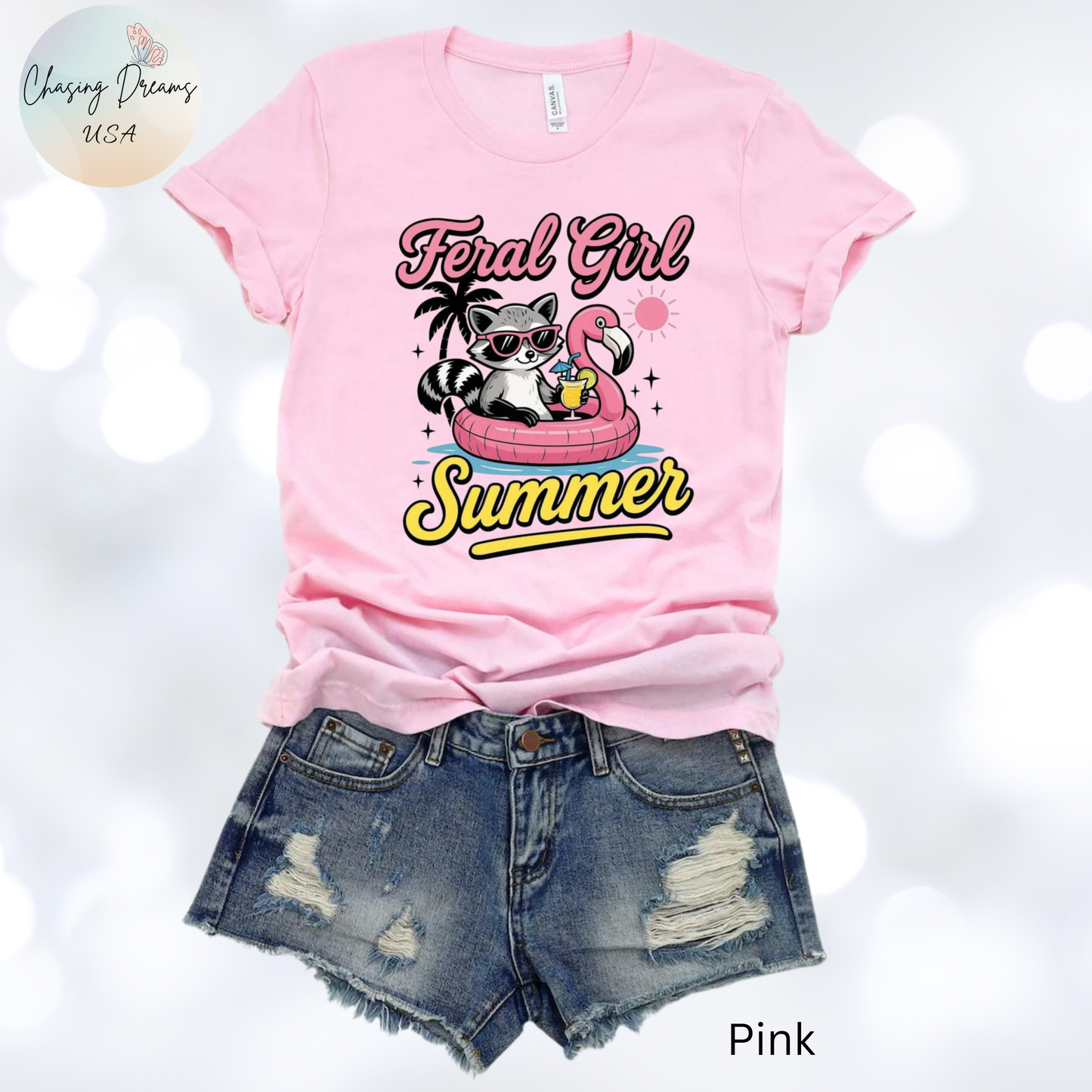 Camiseta de verano para chica salvaje: Mapache divertido con vuelo | Camiseta de verano para mujer