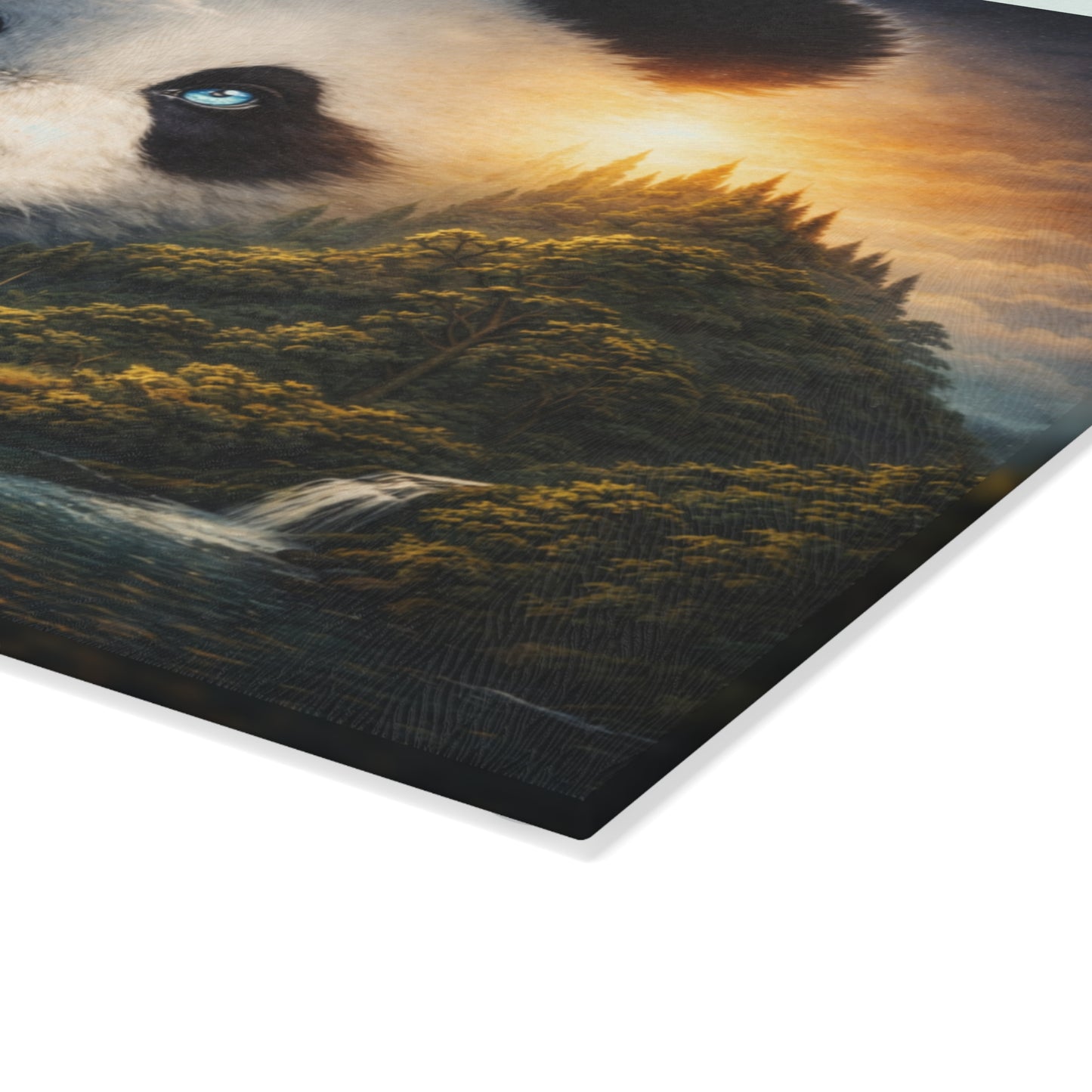 Panda Mountain Landscape Glass Cutting Board – Serene Wildlife Nature Artwork