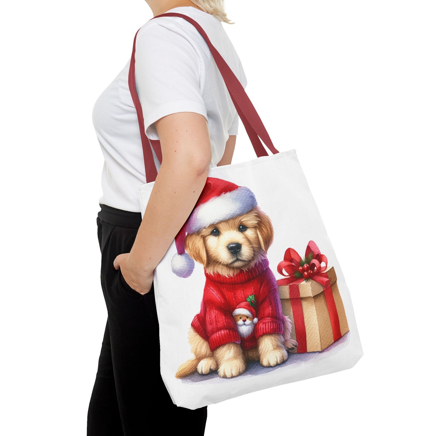 🎄 Golden Retriever Puppy Christmas Tote Bag – Festive Charm for Dog Lovers 🐶