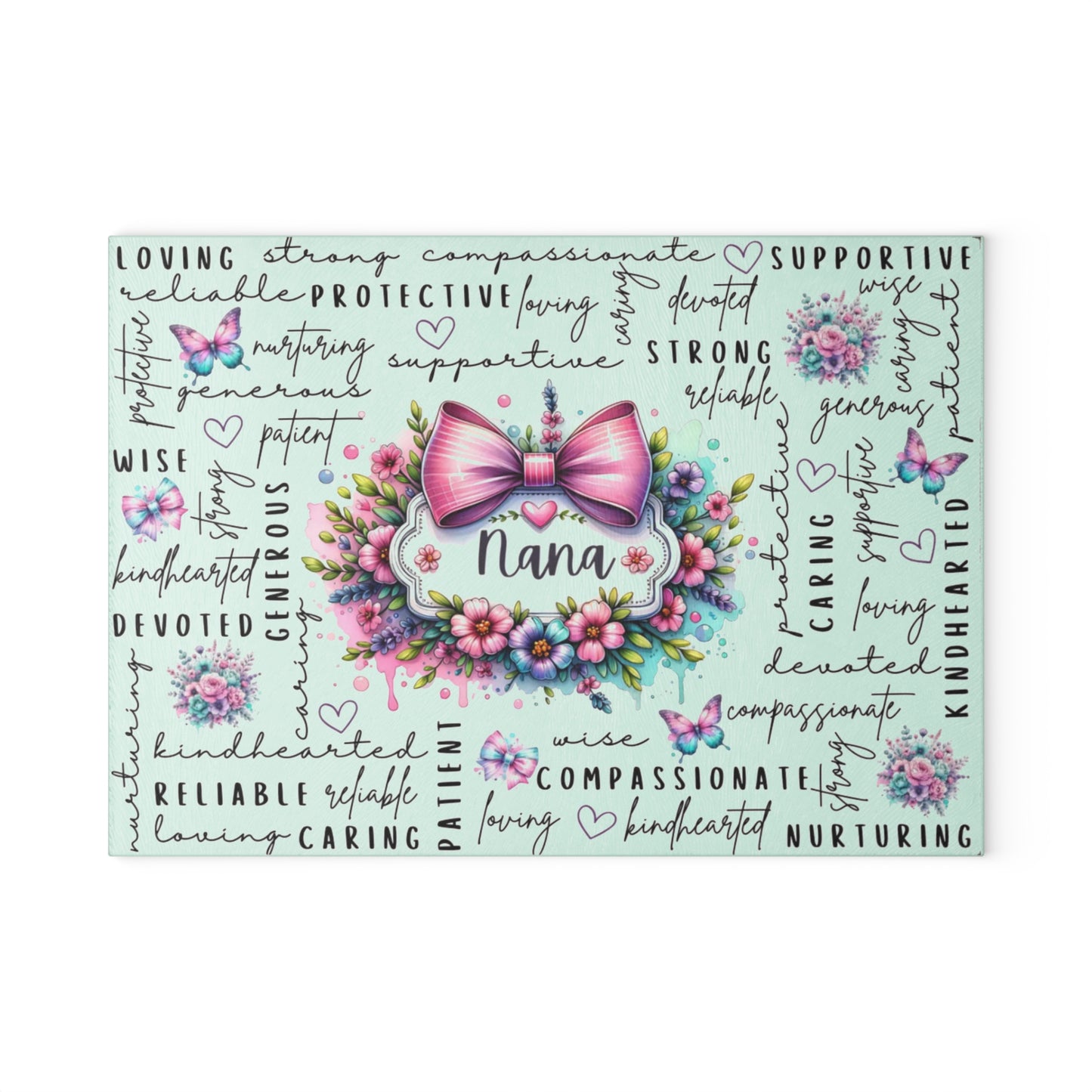 🎀🌸 Nana Bow Cutting Board – Inspirational Floral Beauty for Your Kitchen 🦋💖