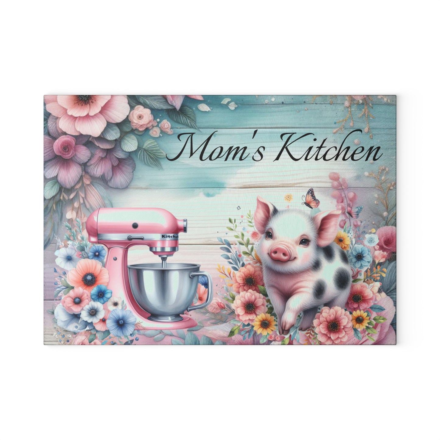 Tabla de cortar de cerdo, tabla de cortar personalizada, decoración con nombre personalizado, cocina de mamá, decoración de granja, tabla de cortar de vidrio, regalo para amantes de los cerdos,