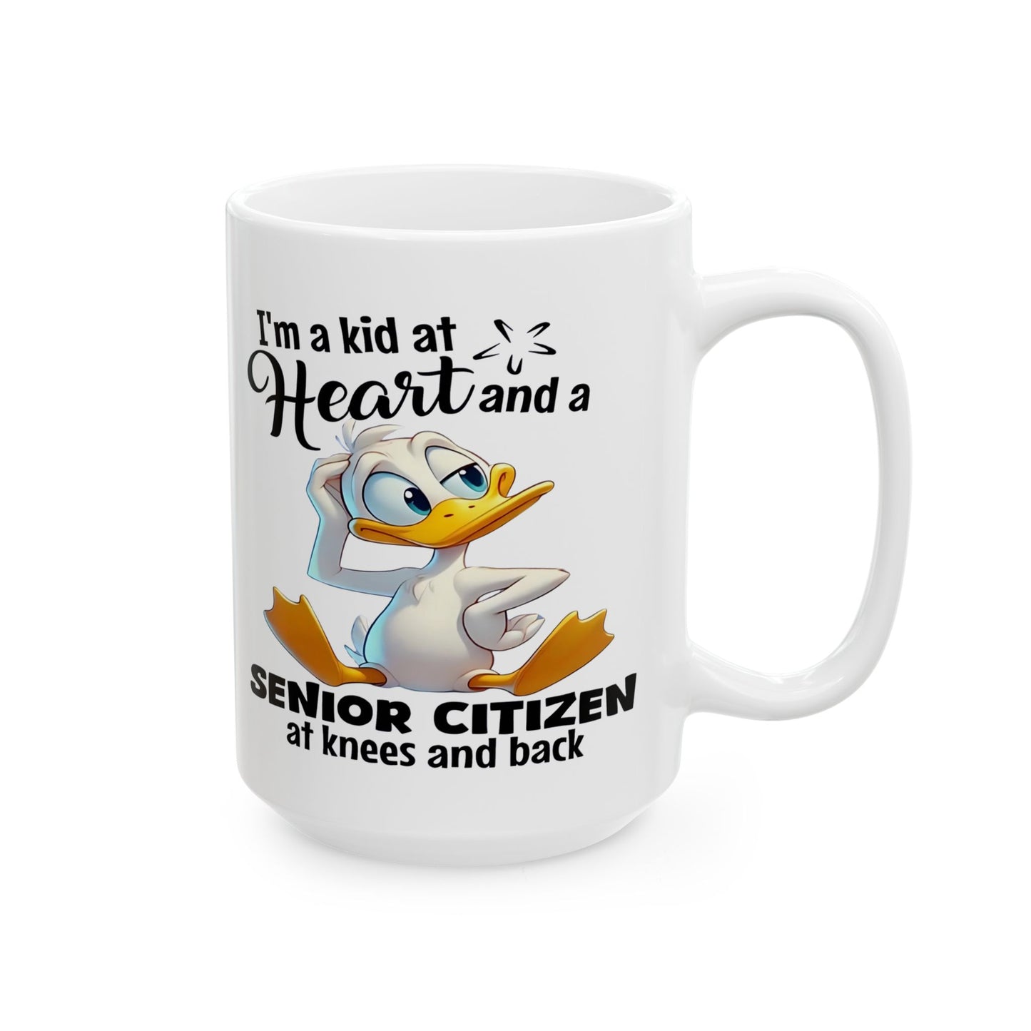 Taza de café divertida con forma de pato “Niño de corazón”: ¡humor para envejecer con gracia!