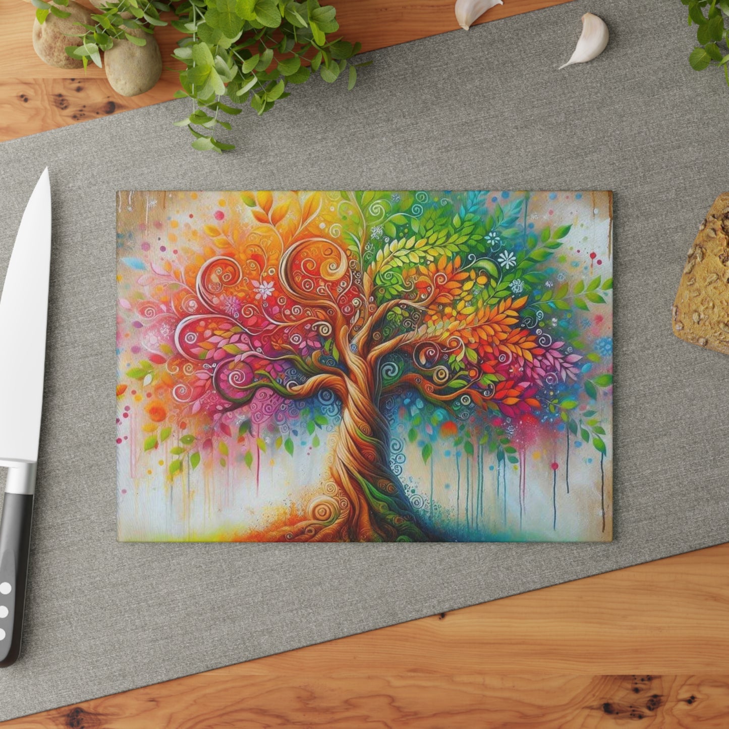Colorful Tree of Life Tempered Glass Cutting Board