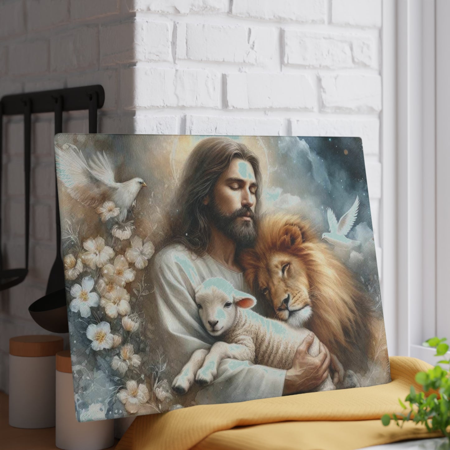 Tabla de cortar de Jesús, tabla de cortar de vidrio templado, tabla de charcutería, tabla de cortar, regalo de inauguración de la casa, tabla de cortar personalizada