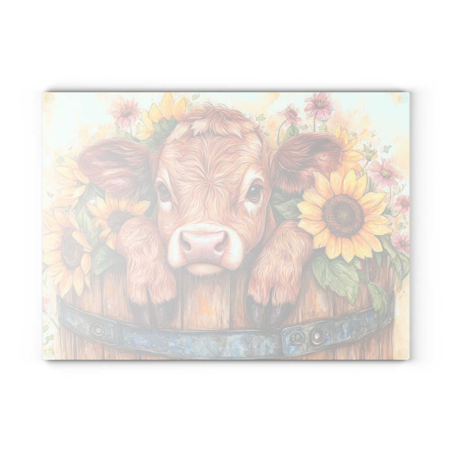 🐮🌻 Sunflower Calf Cutting Board – Rustic Farmhouse Beauty for Your Kitchen 🌼