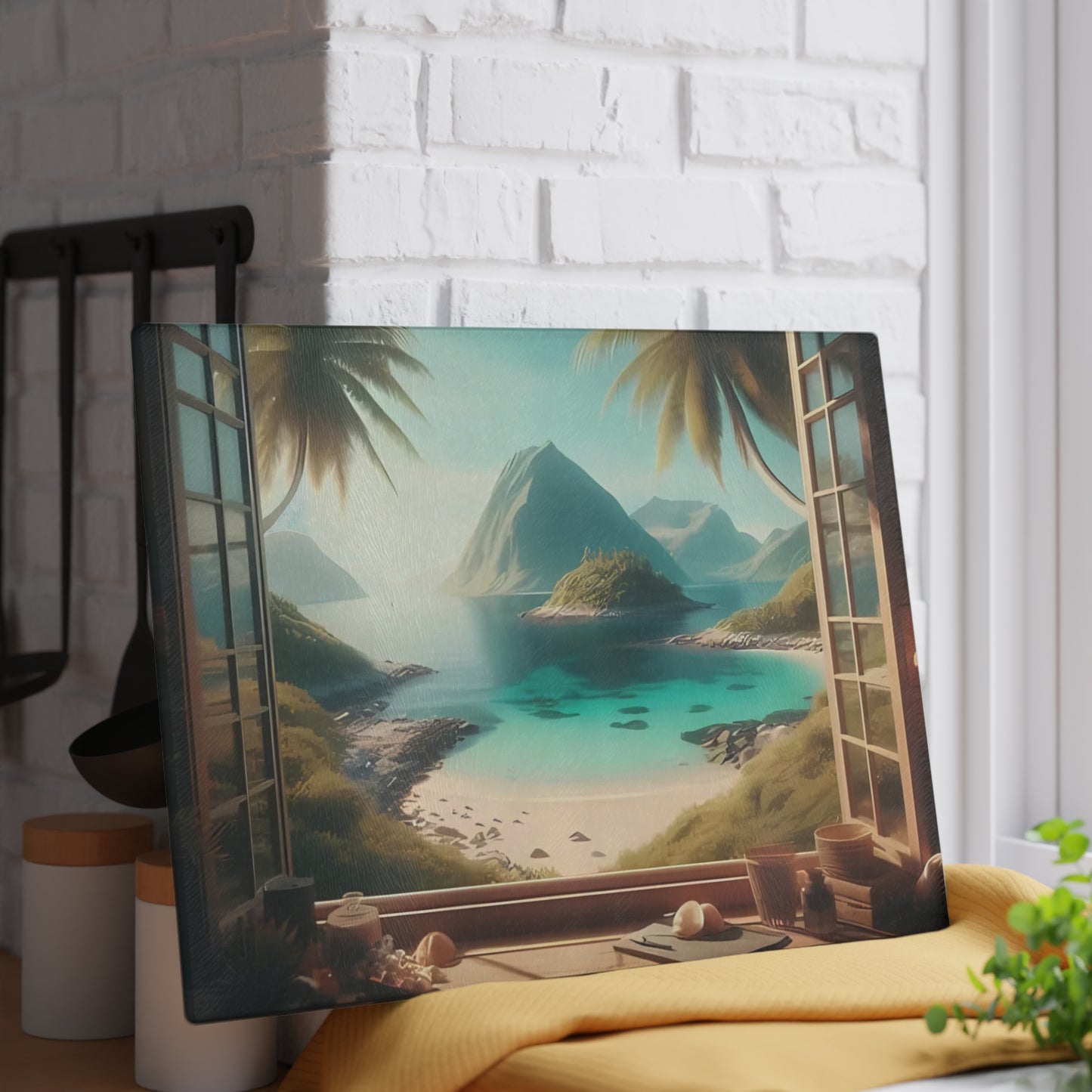 Tabla de cortar tropical, decoración de playa, accesorio de cocina, decoración costera, regalo para amantes de la playa, regalo de inauguración de la casa tropical, tabla de cortar única