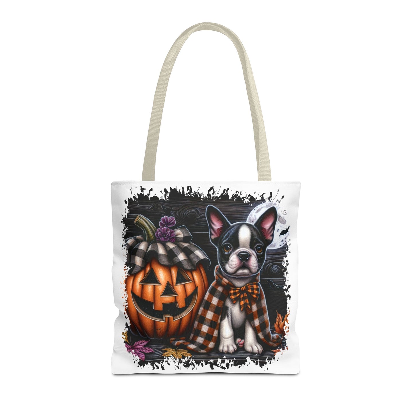 🎃 Boston Terrier Halloween Tote Bag – Spooky Cute with Plaid Style 🐾🖤👜