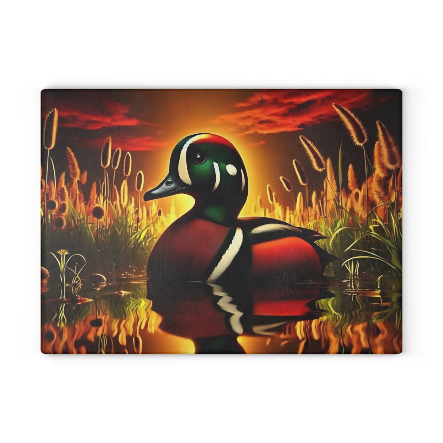 🦆 Sunset Marsh Duck Cutting Board – Vivid Waterfowl Charm for Rustic Kitchen Décor