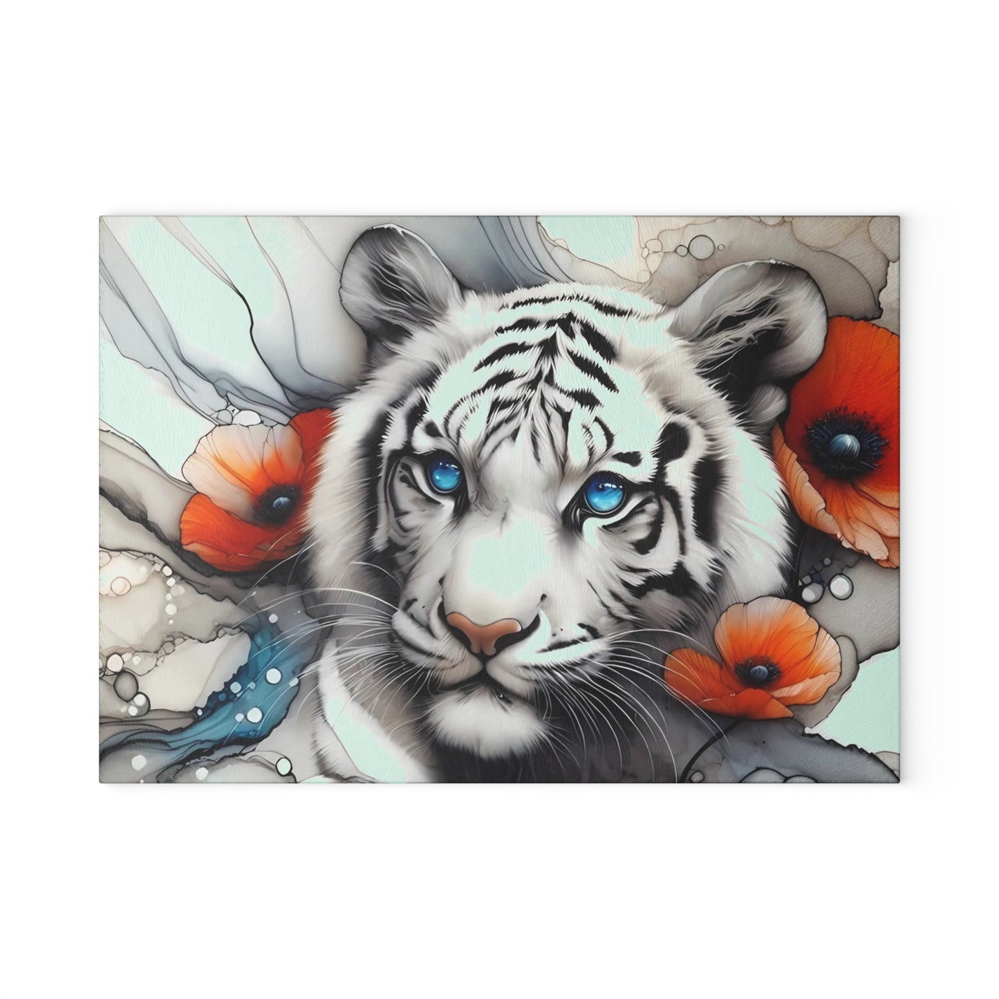 🐅 White Tiger Floral Cutting Board – Fierce Elegance for Your Kitchen