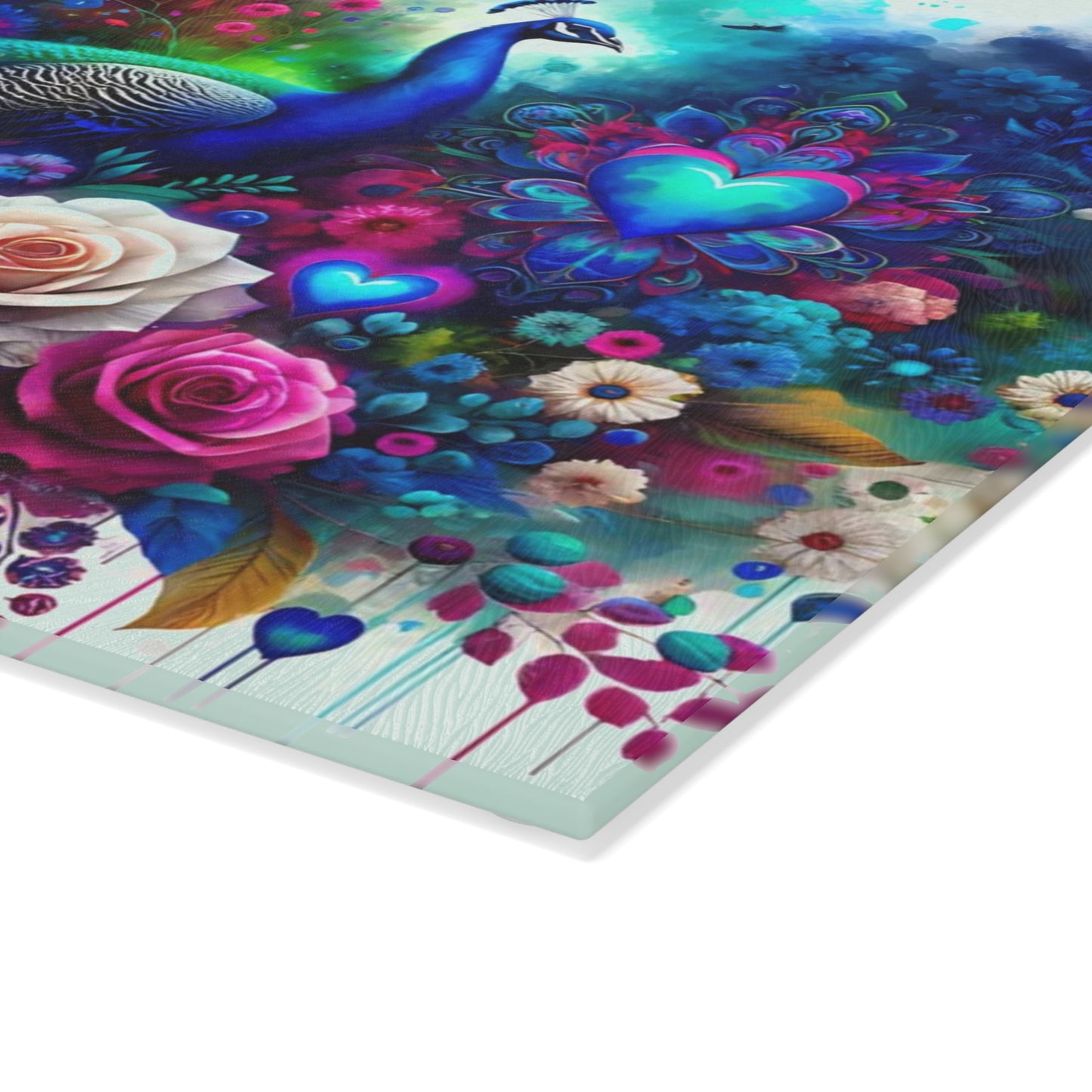 🦚🌹 Peacock Rainbow Floral Cutting Board – Vibrant Elegance Meets Artistic Charm 💙🌸
