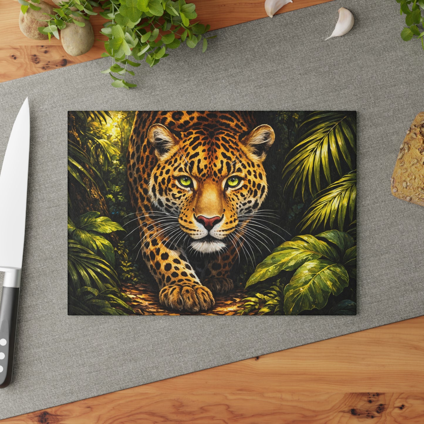 Leopard Jungle Glass Cutting Board – Majestic Wildlife Nature Artwork