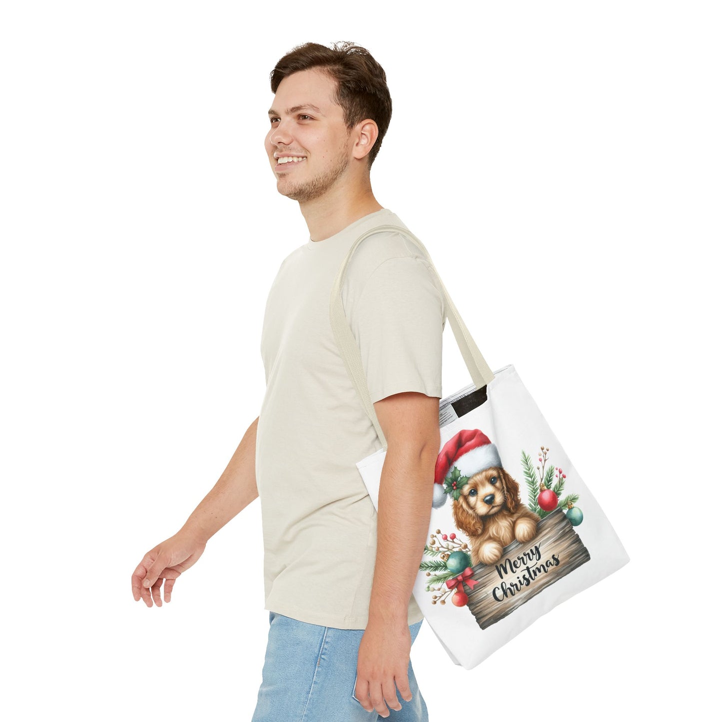 🐶 Cocker Spaniel “Merry Christmas” Tote Bag – Cozy Holiday Charm in Every Stitch 🎄