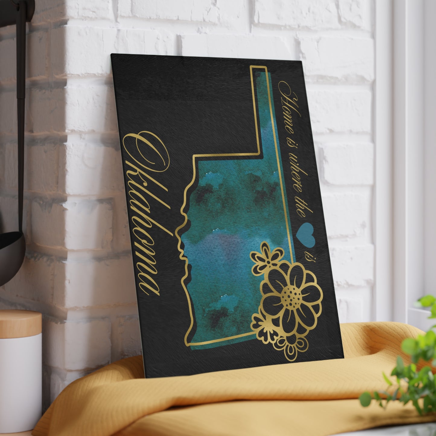 💙 Oklahoma State Cutting Board – Turquoise Heartland Charm with Golden Touch