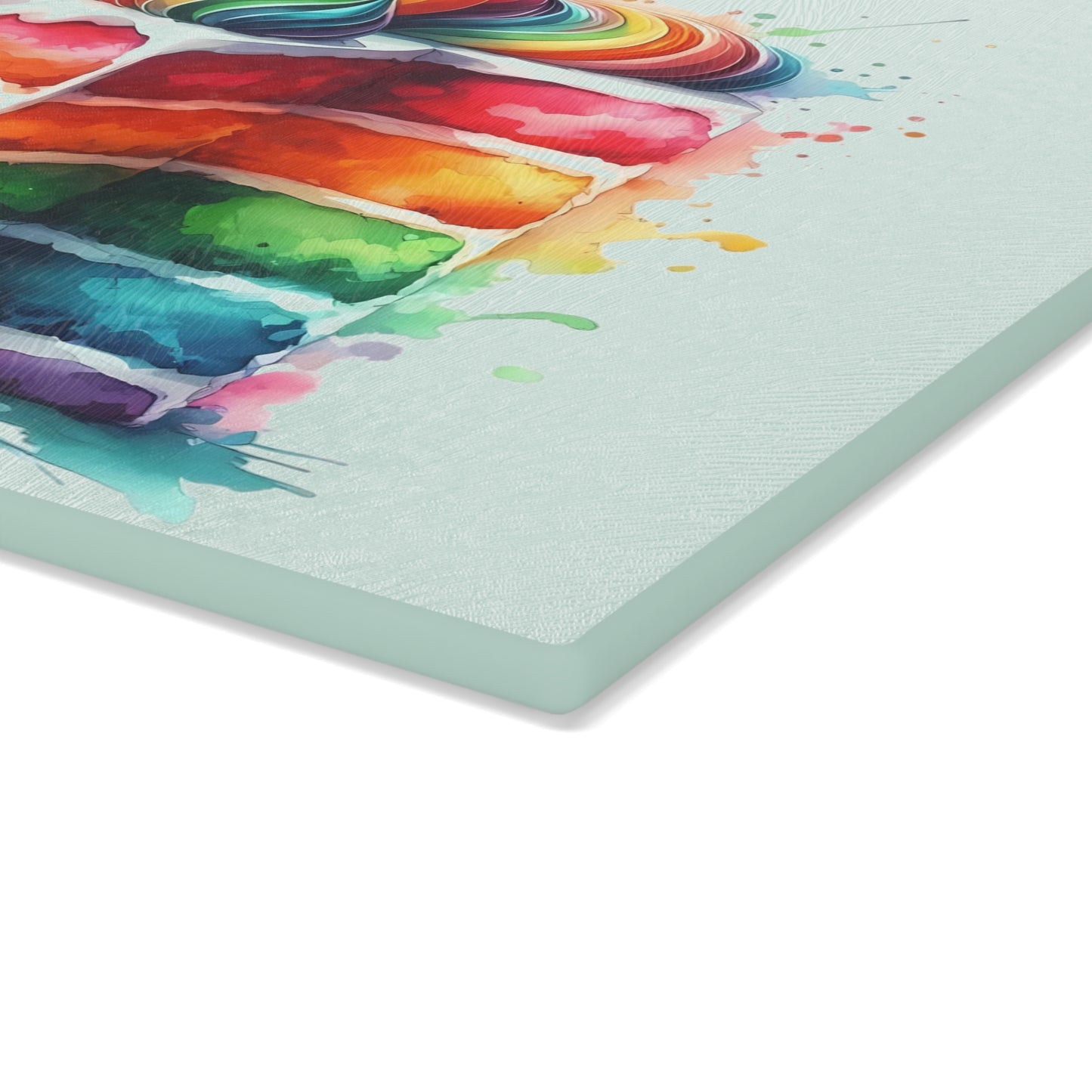Tabla de cortar de vidrio templado con diseño de pastel arcoíris