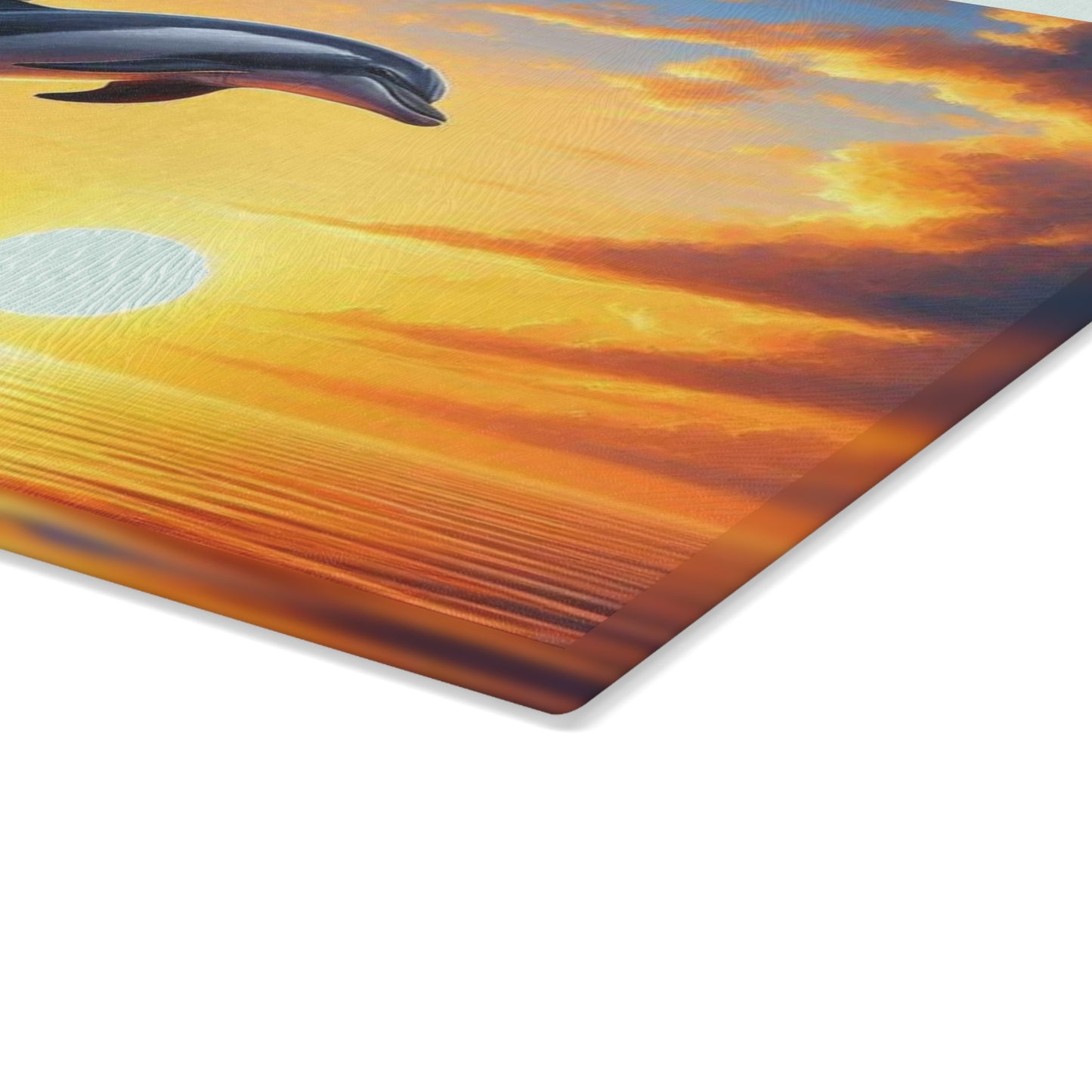 Tabla de cortar con forma de delfín, decoración de casa de playa, tabla de cortar de vidrio templado, amantes del océano, amantes del atardecer, regalo para amantes de los delfines, tabla de charcutería.