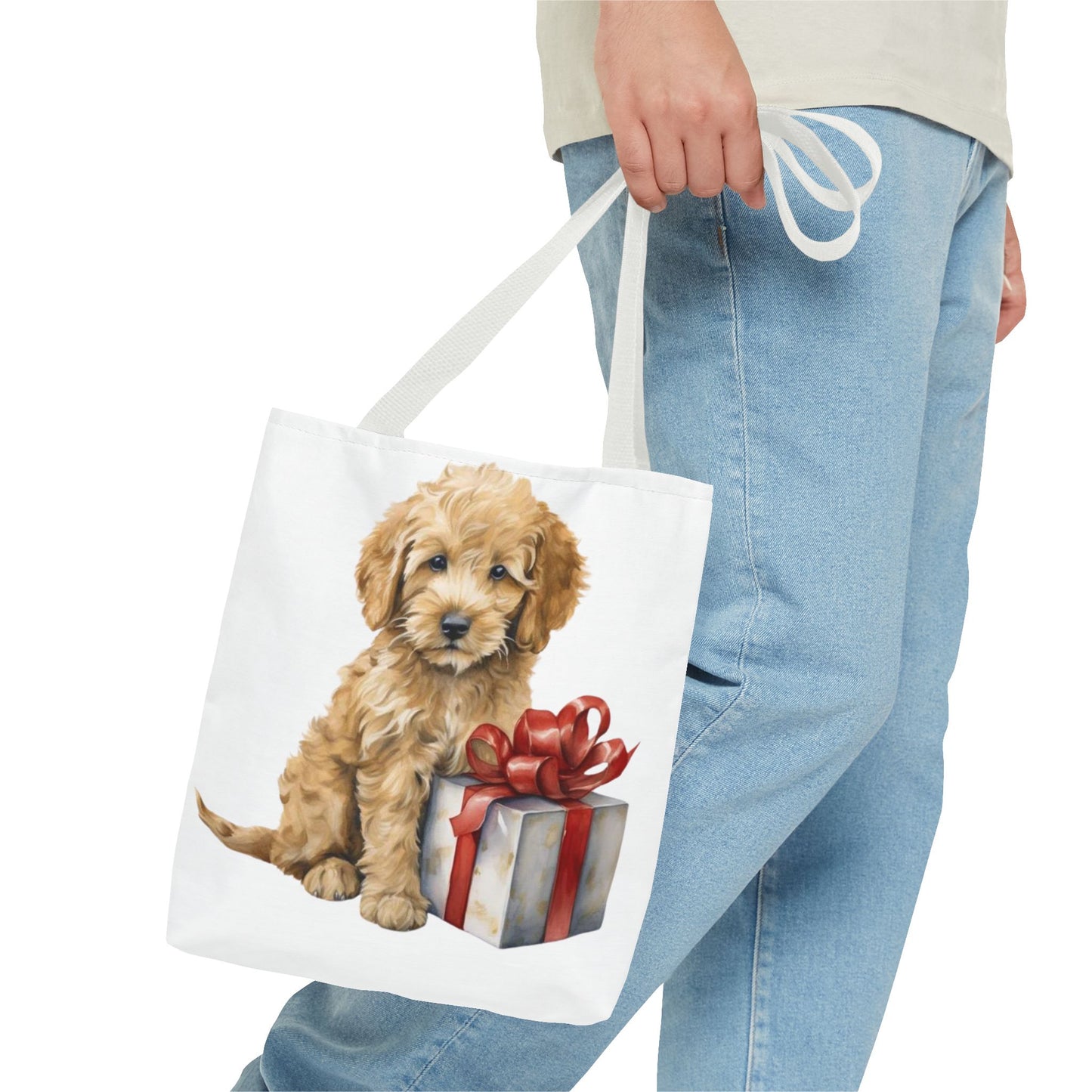 🎁 Goldendoodle Puppy Tote Bag – Sweet & Snuggly Holiday Charm for Dog Lovers 🐶