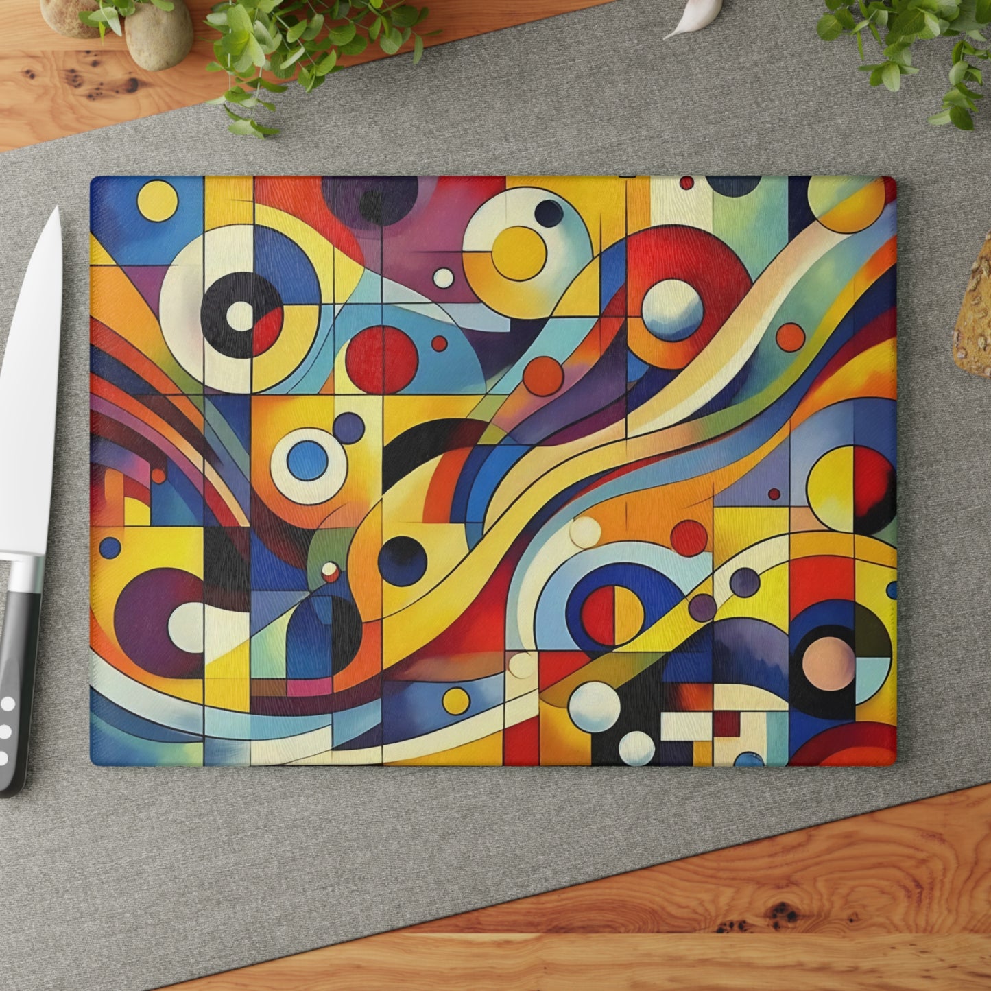Tabla de cortar - Diseño abstracto multicolor, tabla de cortar de vidrio templado, tabla para charcutería, tabla de cortar, regalo de inauguración de la casa, tabla de cortar personalizada, rústica