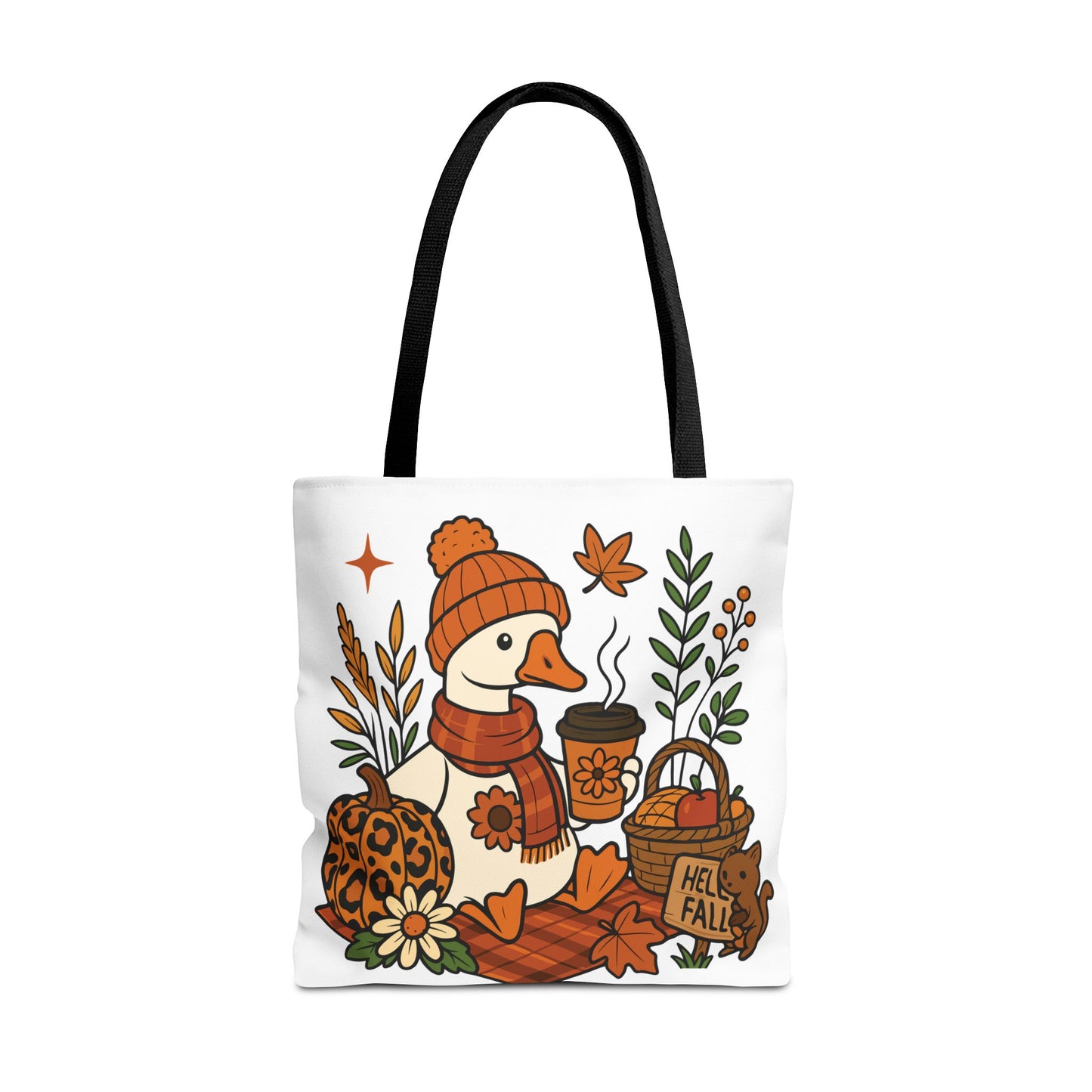 🧣 Hello Fall Cozy Duck Tote Bag – A Quirky Autumn Hug in a Bag 🍂🦆