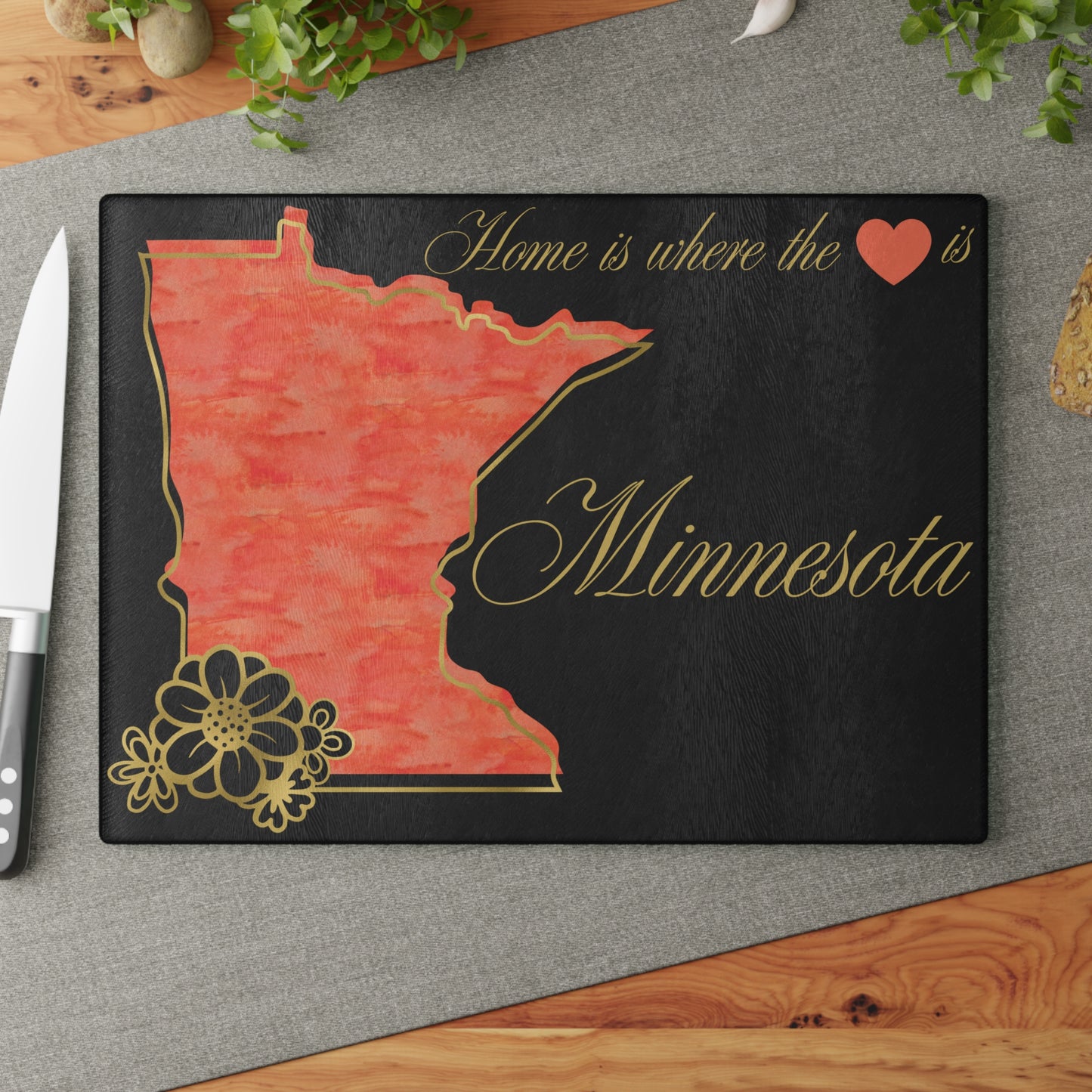 ❤️ Minnesota Floral Cutting Board – Bold Northern Charm with Golden Elegance 🌸