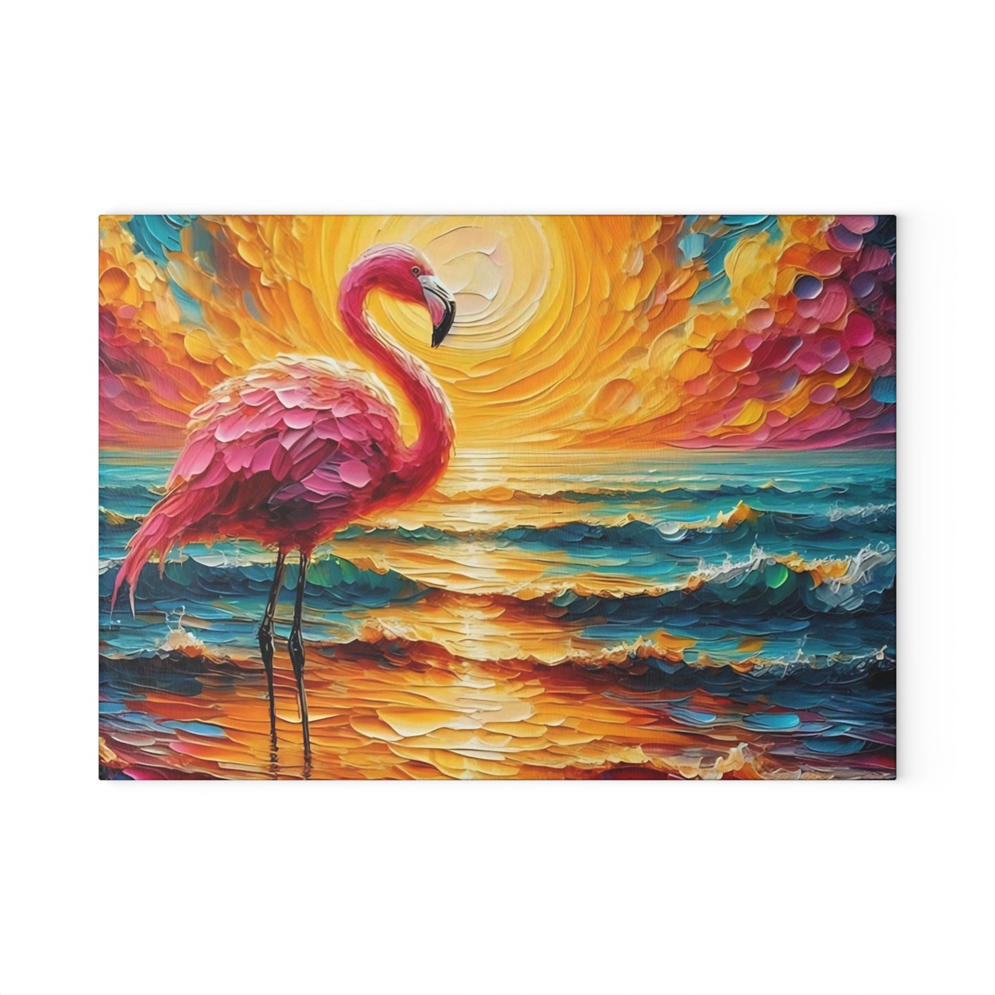 Tabla de cortar - Tabla de cortar de vidrio templado con diseño de flamenco rosa y atardecer en la playa, tabla de charcutería, tabla de cortar, regalo de inauguración de la casa, tabla de cortar personalizada, rústica