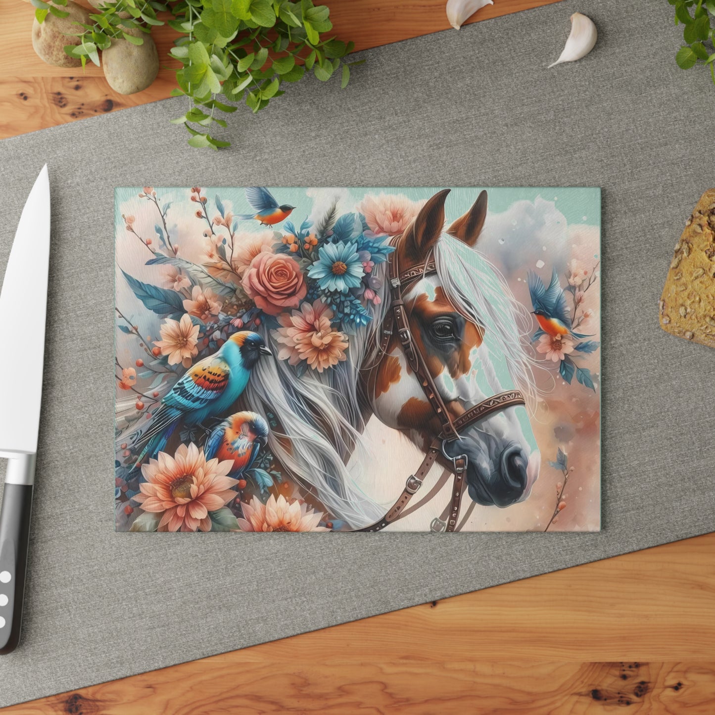 Tabla de cortar Pinto, tabla de cortar de vidrio templado, tabla de charcutería, tabla de cortar, regalo de inauguración de la casa, tabla de cortar personalizada
