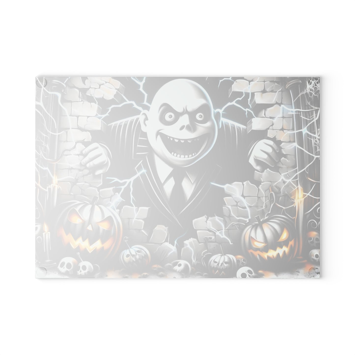 🎃 Haunting Brick Wall Villain Cutting Board – Electric Scare & Pumpkin Glow Kitchen Horror 💀⚡