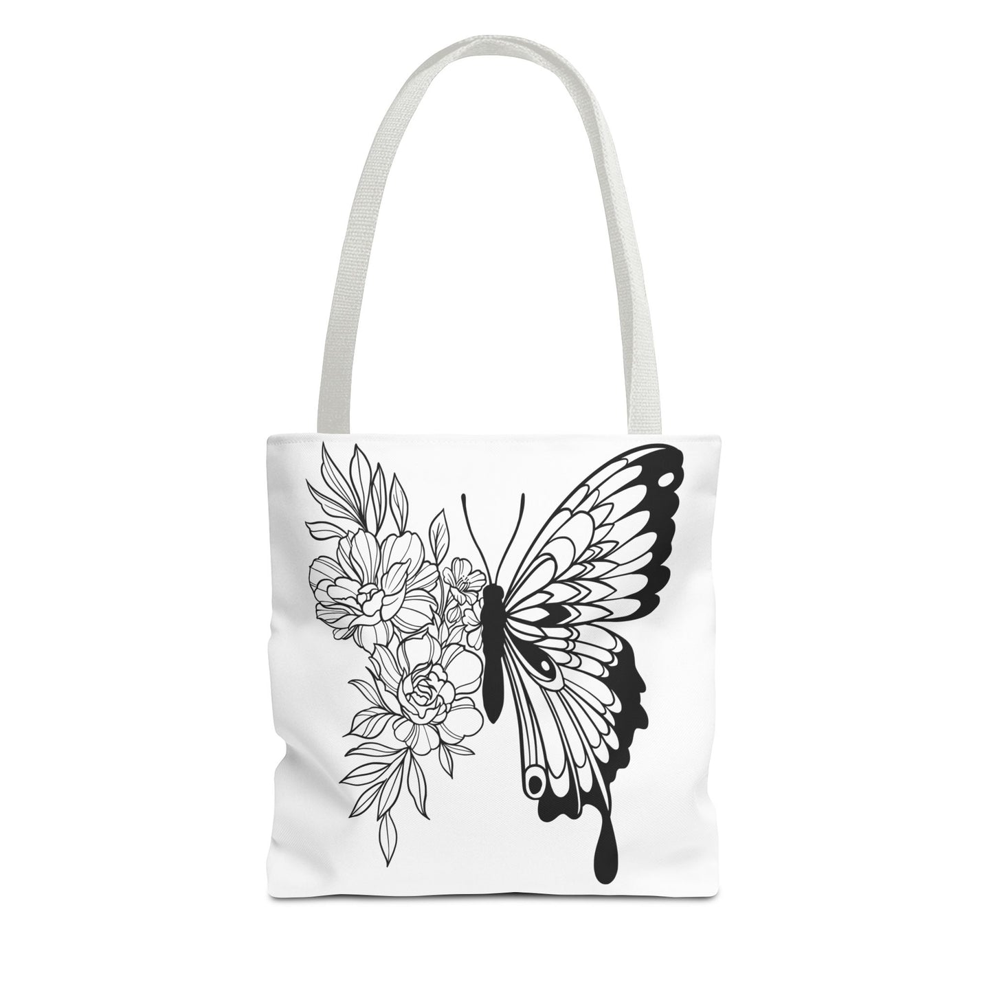 🦋 Black & White Butterfly Floral Tote Bag – Elegant Simplicity in Every Carry 🌸👜