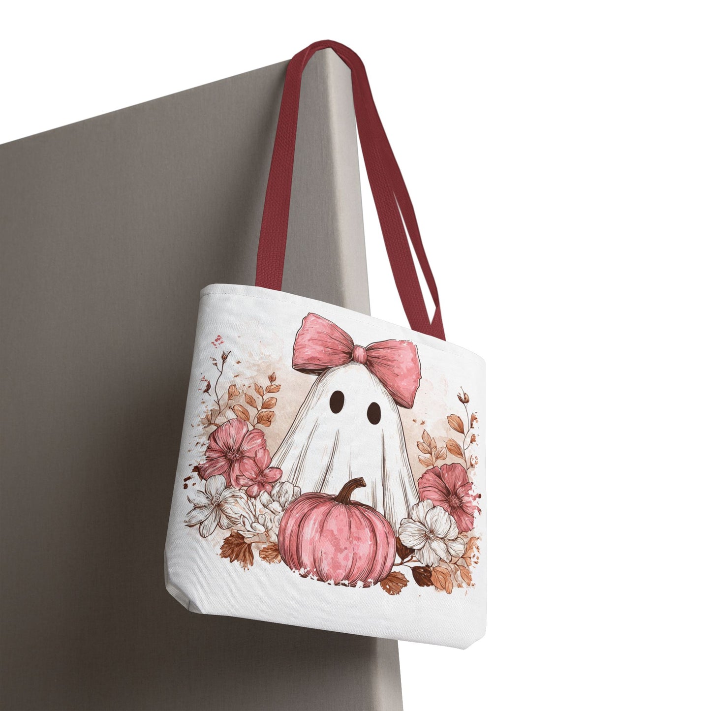 ๐ป Pink Bow Ghost Floral Halloween Tote Bag โ Spooky Cute with Fall Charm ๐๐