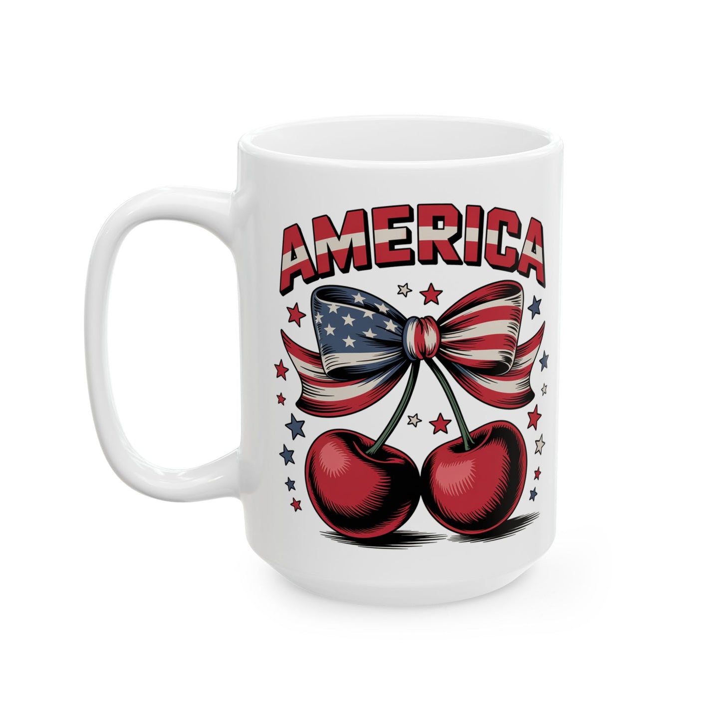 Taza con lazo de cereza de EE. UU. y el 4 de julio