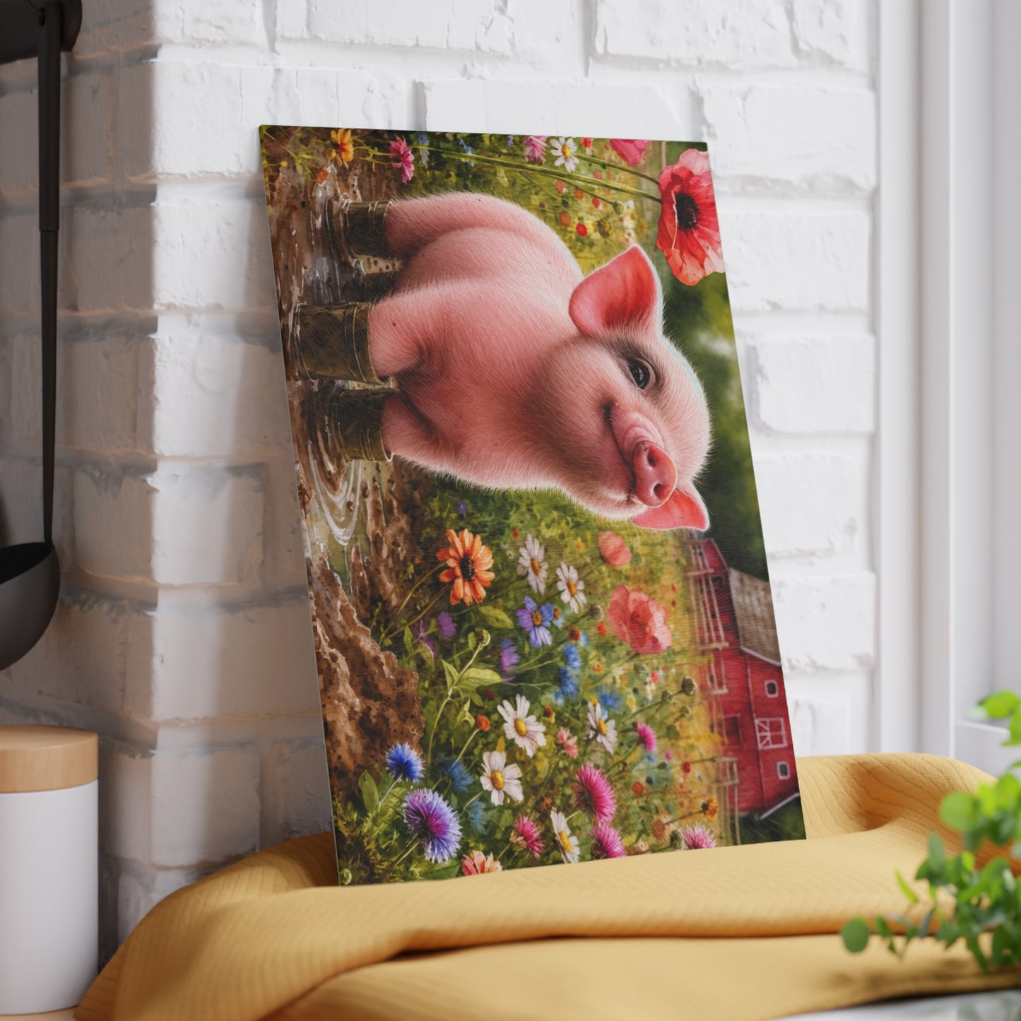 Farm Piglet Glass Cutting Board – Country Charm for Your Kitchen