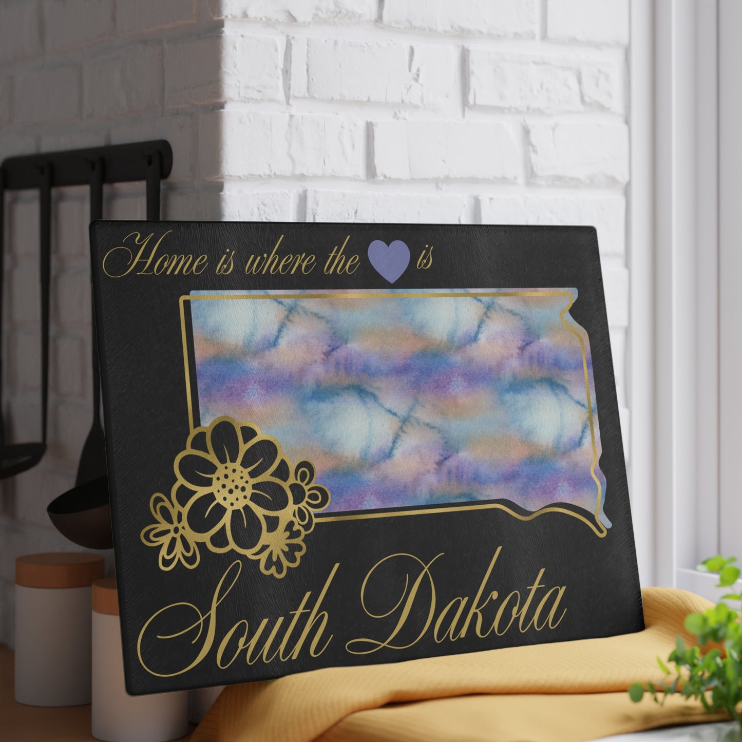🌾 South Dakota Floral State Cutting Board – Prairie Pastels with Golden Accents 🌼