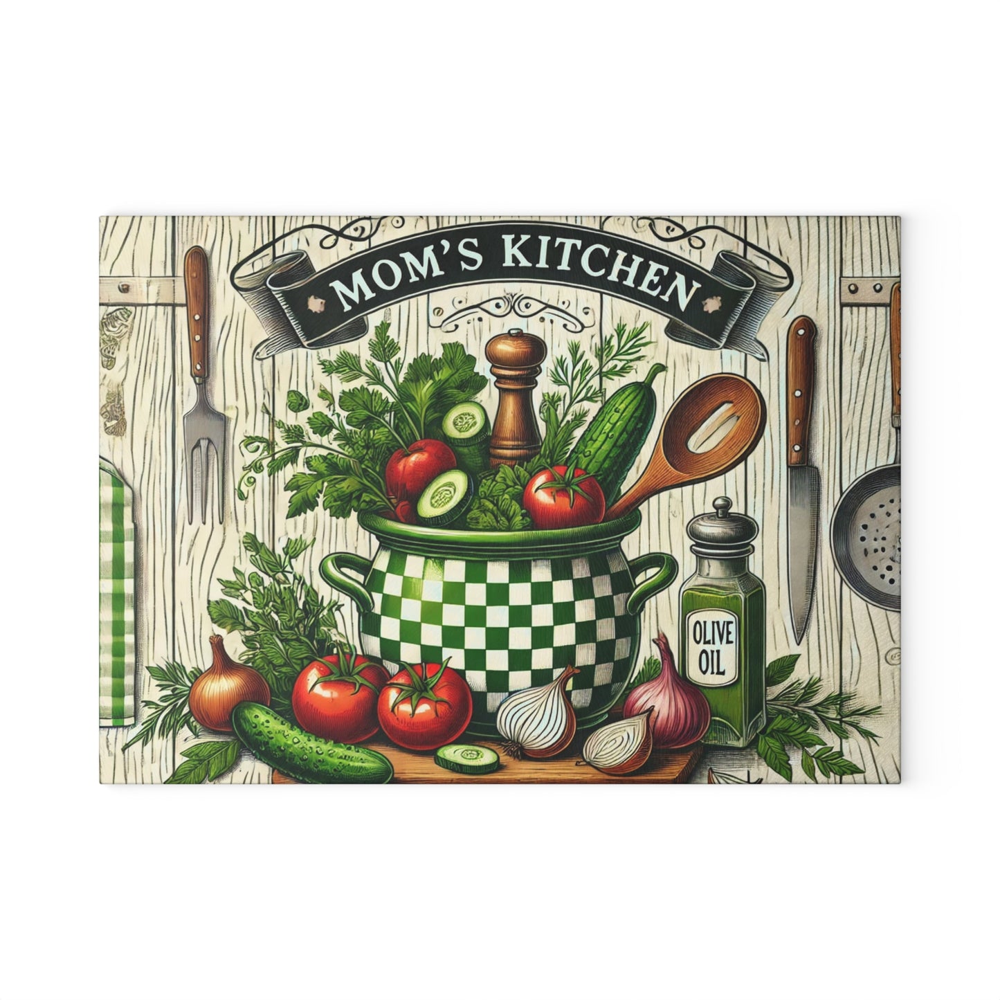 Tabla de cortar de vidrio “Cocina de mamá”: decoración cálida y saludable para cocinar 🌿🍴