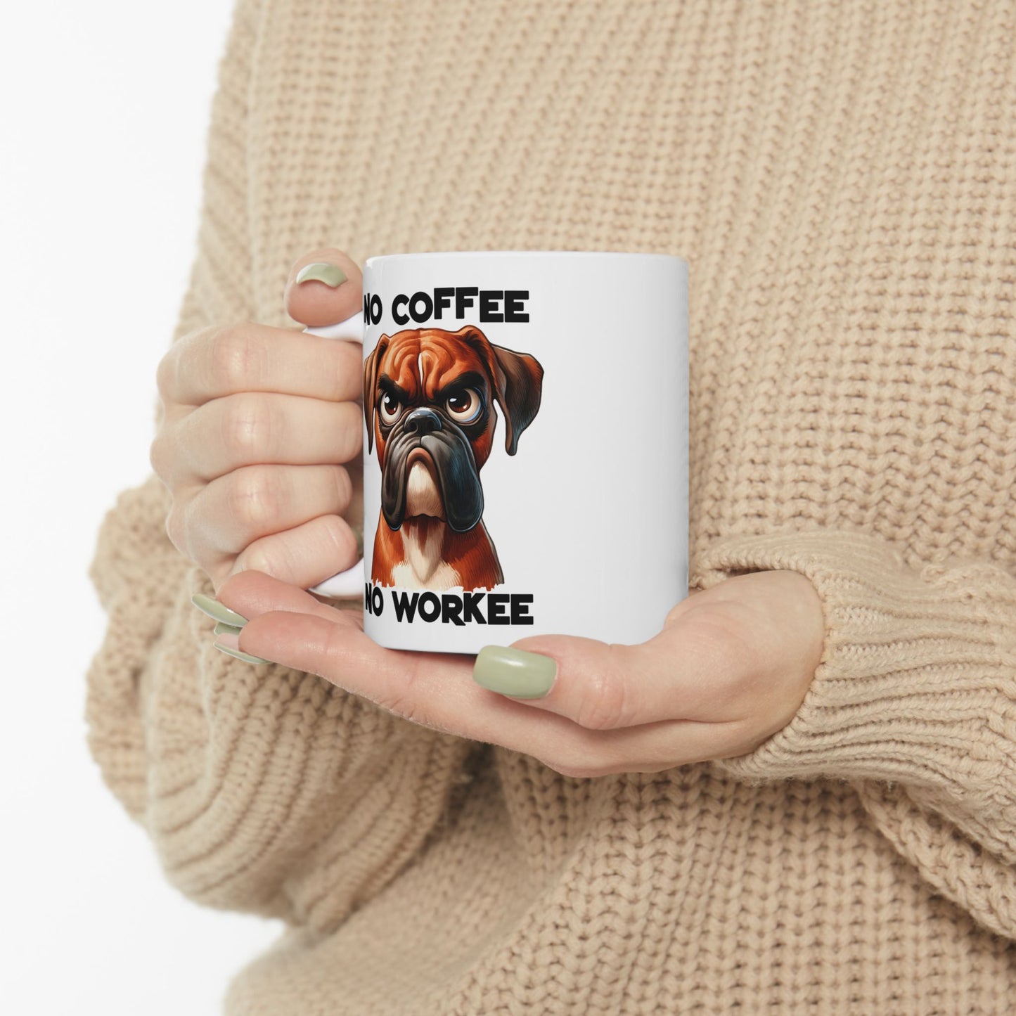 🐶 Sin café, no hay trabajo – Divertida taza de perro bóxer para amantes del café ☕