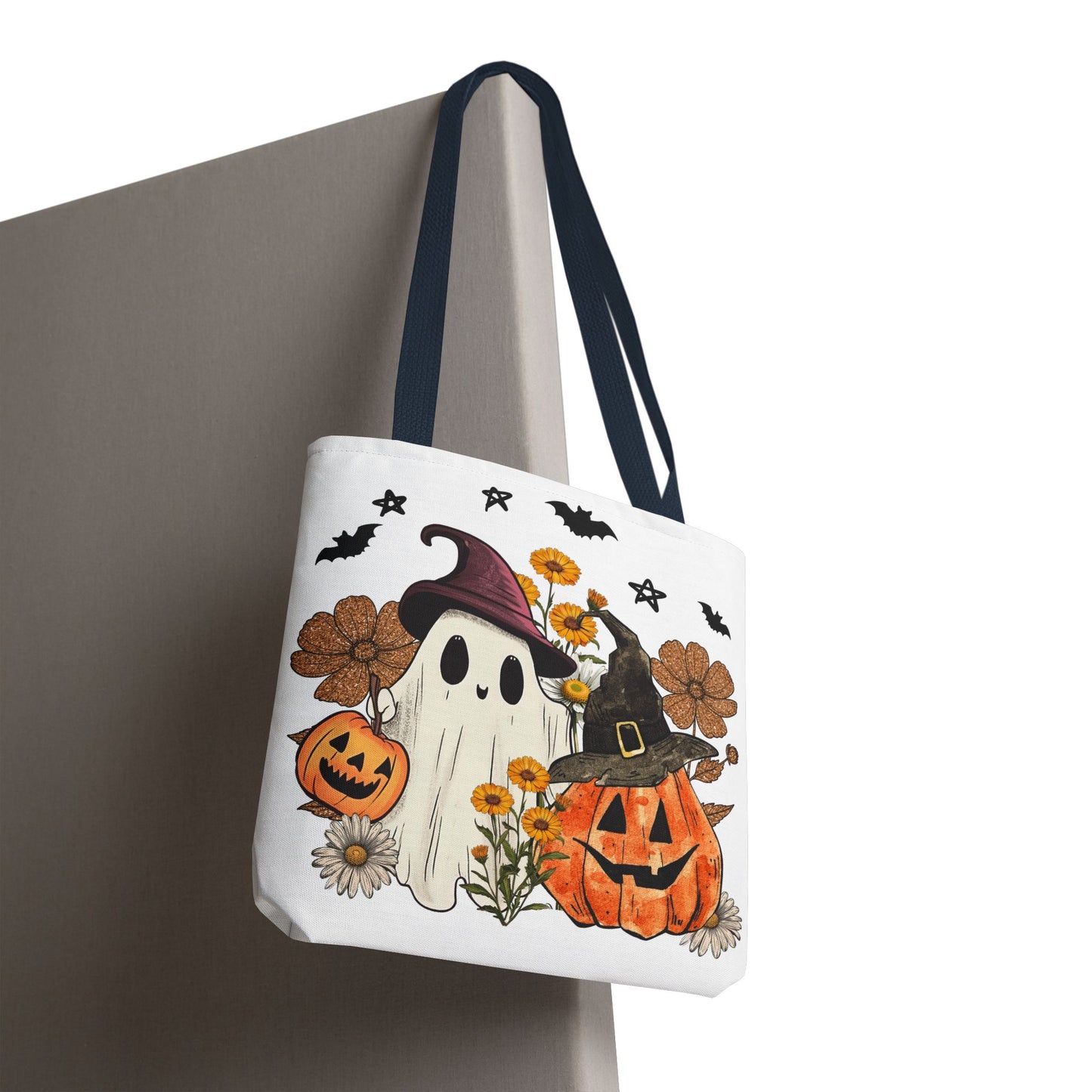 🎃 Ghost & Pumpkin Floral Tote Bag – Whimsical Halloween Charm 👻👜
